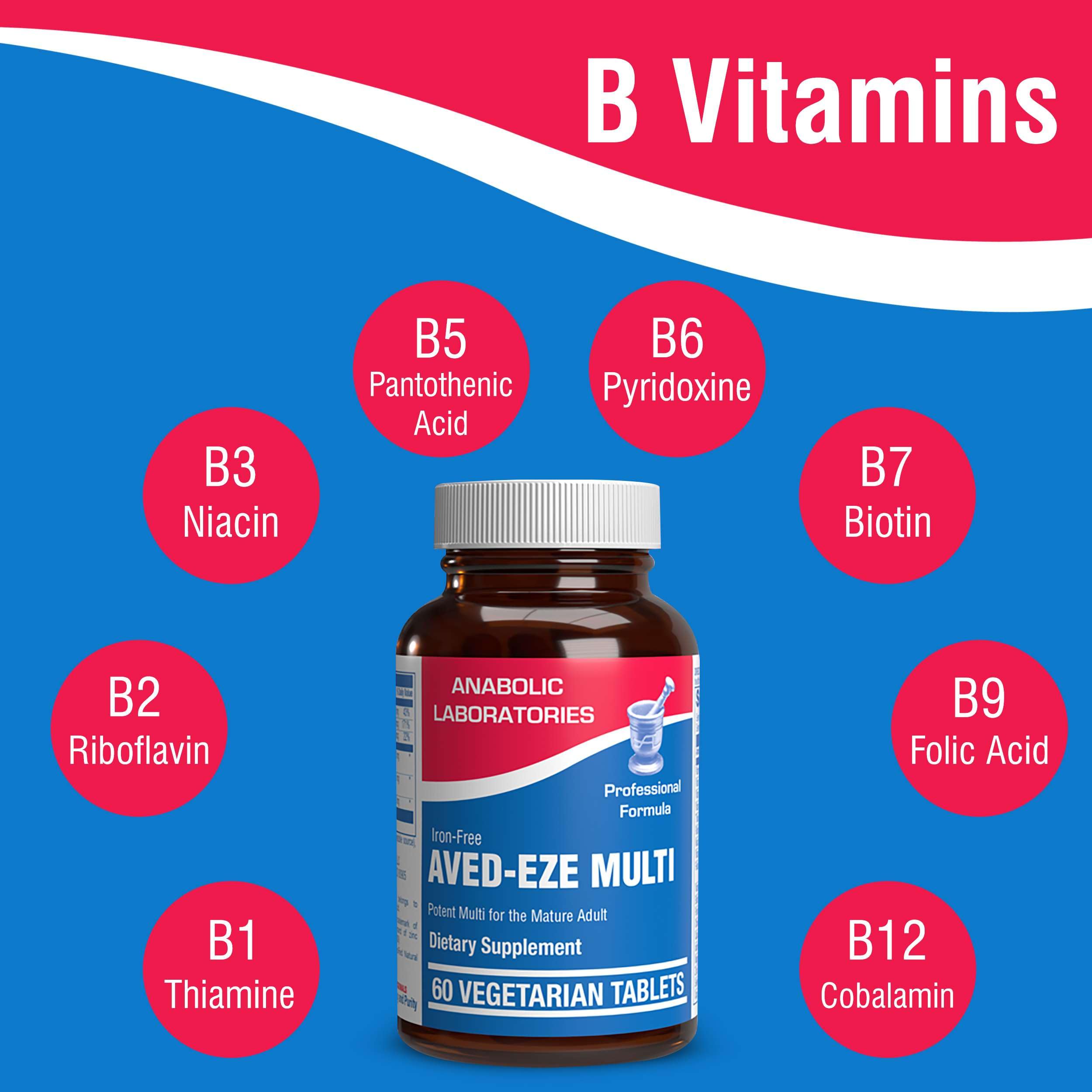 Iron Free Daily Multivitamin for Men and Women with Digestive Blend, 60 Tablets - AVED Eze Daily Multi Vitamin and Minerals Health Supplement - Vitamins A, C, D, E, Vitamin B Complex,