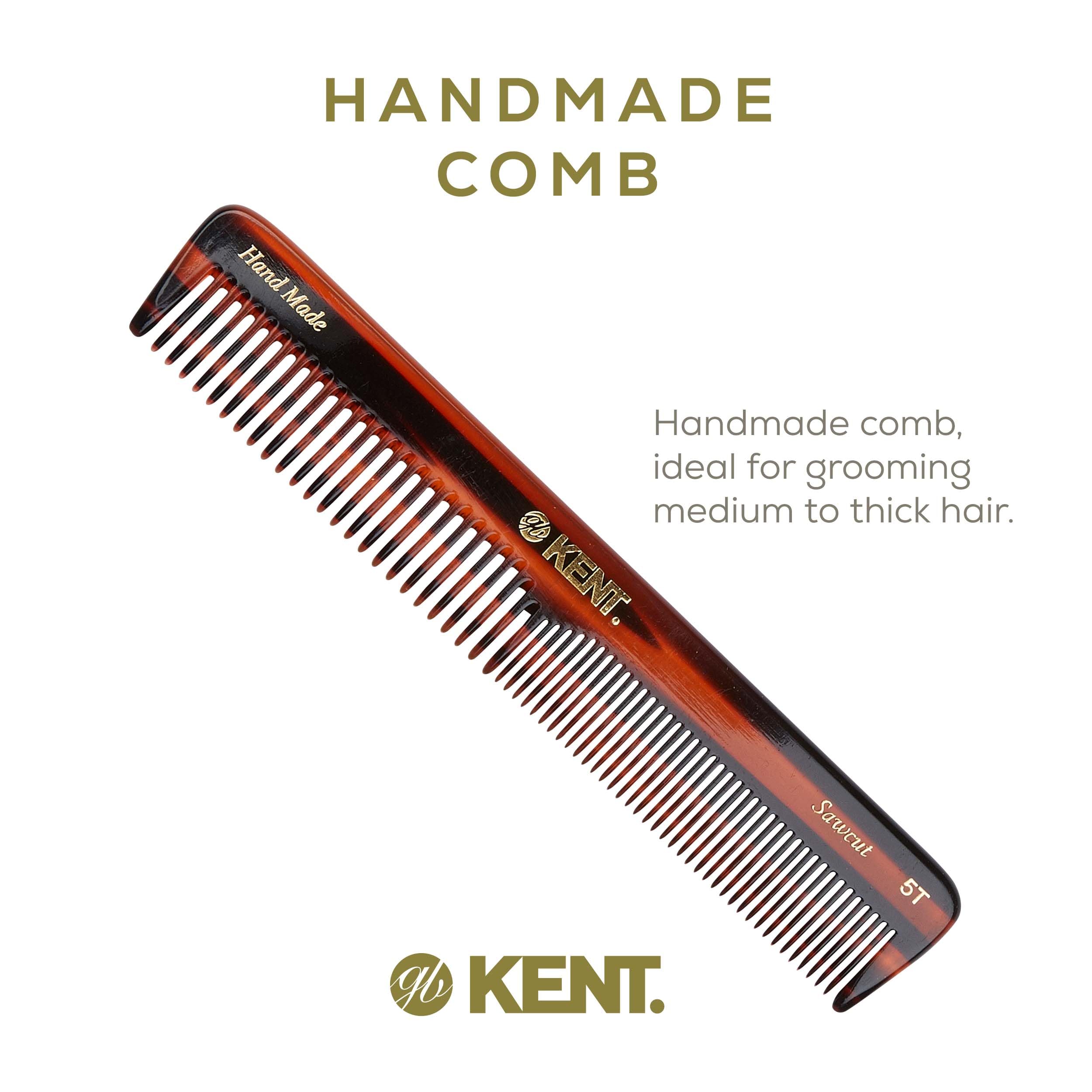 Kent 5T 6.5 175 mm The Hand Made Coarse/Fine Toothed Comb for Men. Sawcut (2 PACK)