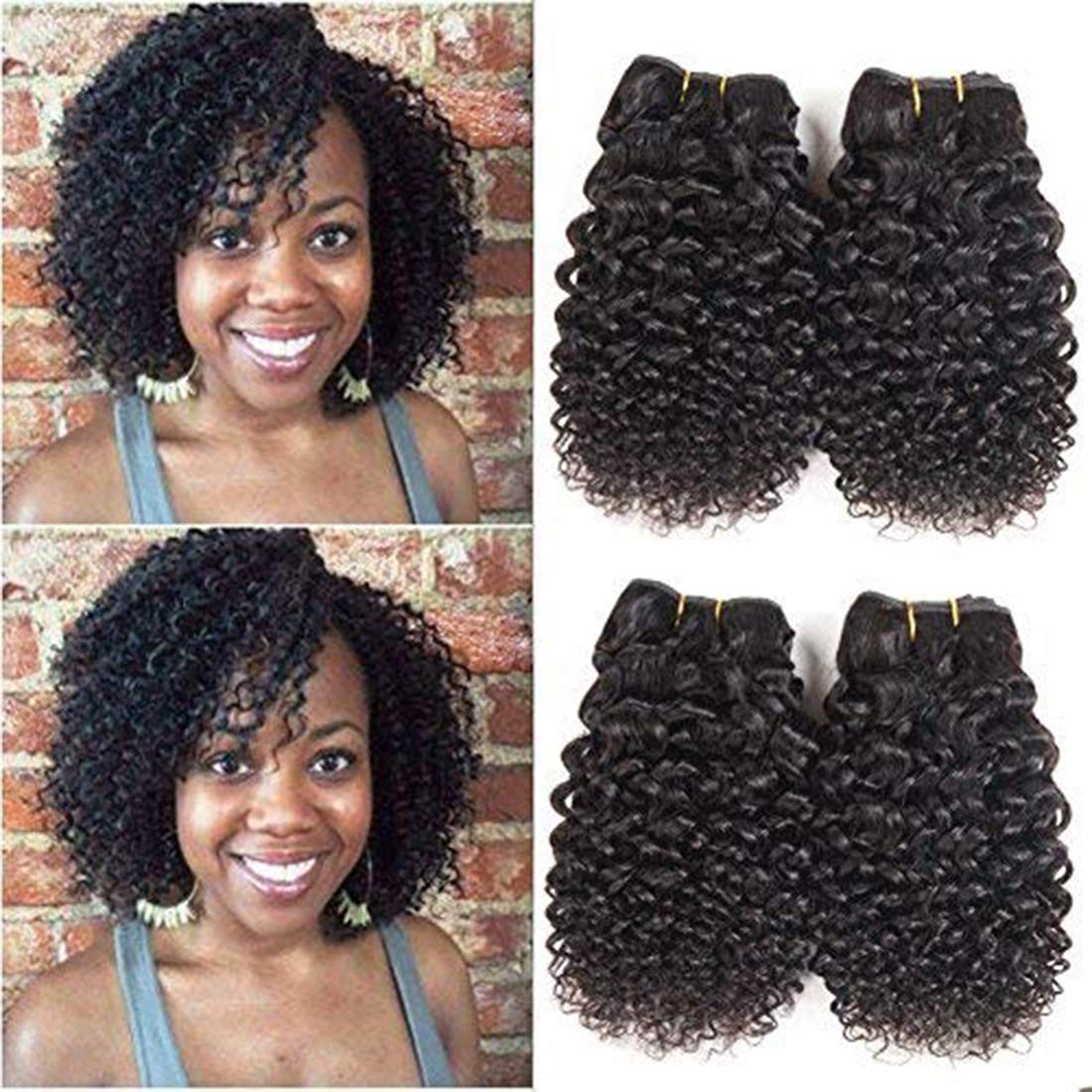 Brazilian Virgin Hair Kinky Curly 4 Bundle - Remy Virgin Brazilian Hair Bunlde Human Hair Weave Extensions Natural Black Human Hair Weave 200g