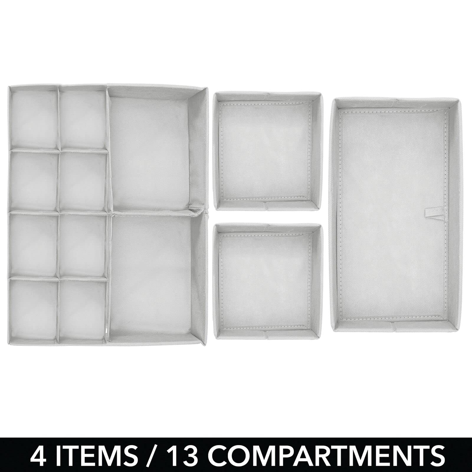 mDesign Fabric Drawer Organizer Bins, Kids/Baby Nursery Dresser, Closet, Shelf, Playroom Organization, Hold Clothes, Toys, Diapers, Bibs, Blankets, Set of 4, 2 Pack, Gray/White Polka Dot