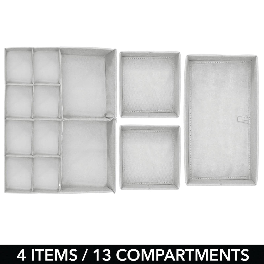 mDesign Fabric Drawer Organizer Bins, Kids/Baby Nursery Dresser, Closet, Shelf, Playroom Organization, Hold Clothes, Toys, Diapers, Bibs, Blankets, Set of 4, 2 Pack, Gray/White Polka Dot