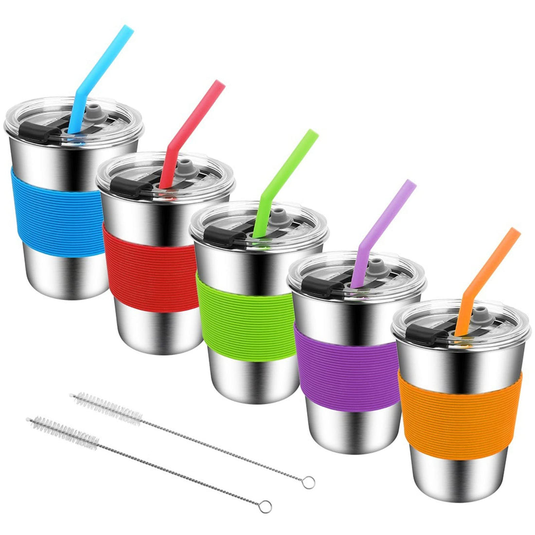 Vermida Kids Cups with Straws and Lids, 5 Pack 12oz Spill Proof Toddlers Straws Tumbler with Lids, Stainless Steel Sippy Cups with Lids for School, Outdoor