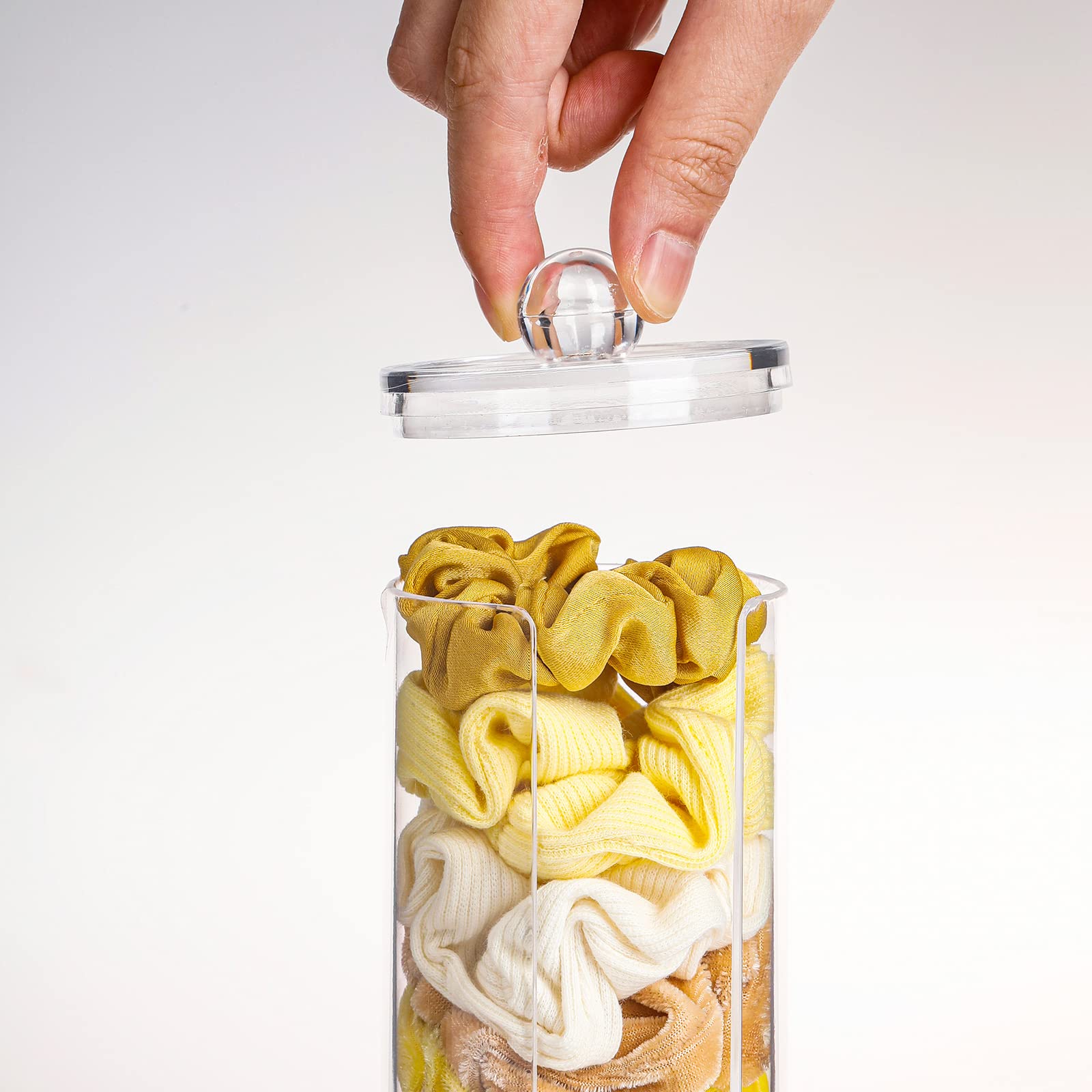 FABROK Clear Scrunchie Holder Stand, Hair Tie Organizer Stand with Lid, Portable Hair Accessories Organizer Perfect Scrunchy Display Organizer for Teen Girls