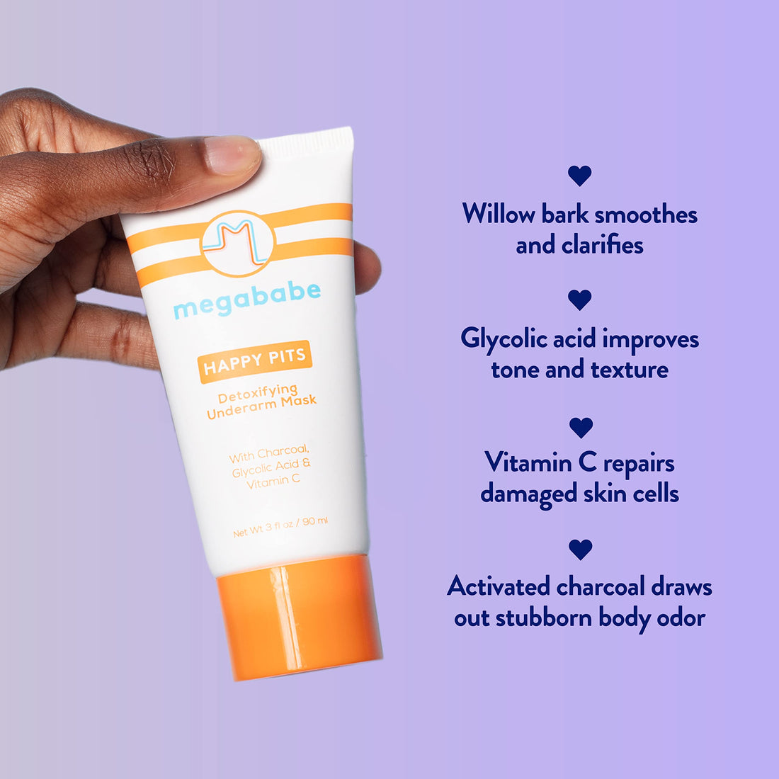 Megababe Happy Pits Detoxifying Underarm Mask with Charcoal, Glycolic Acid & Vitamin C