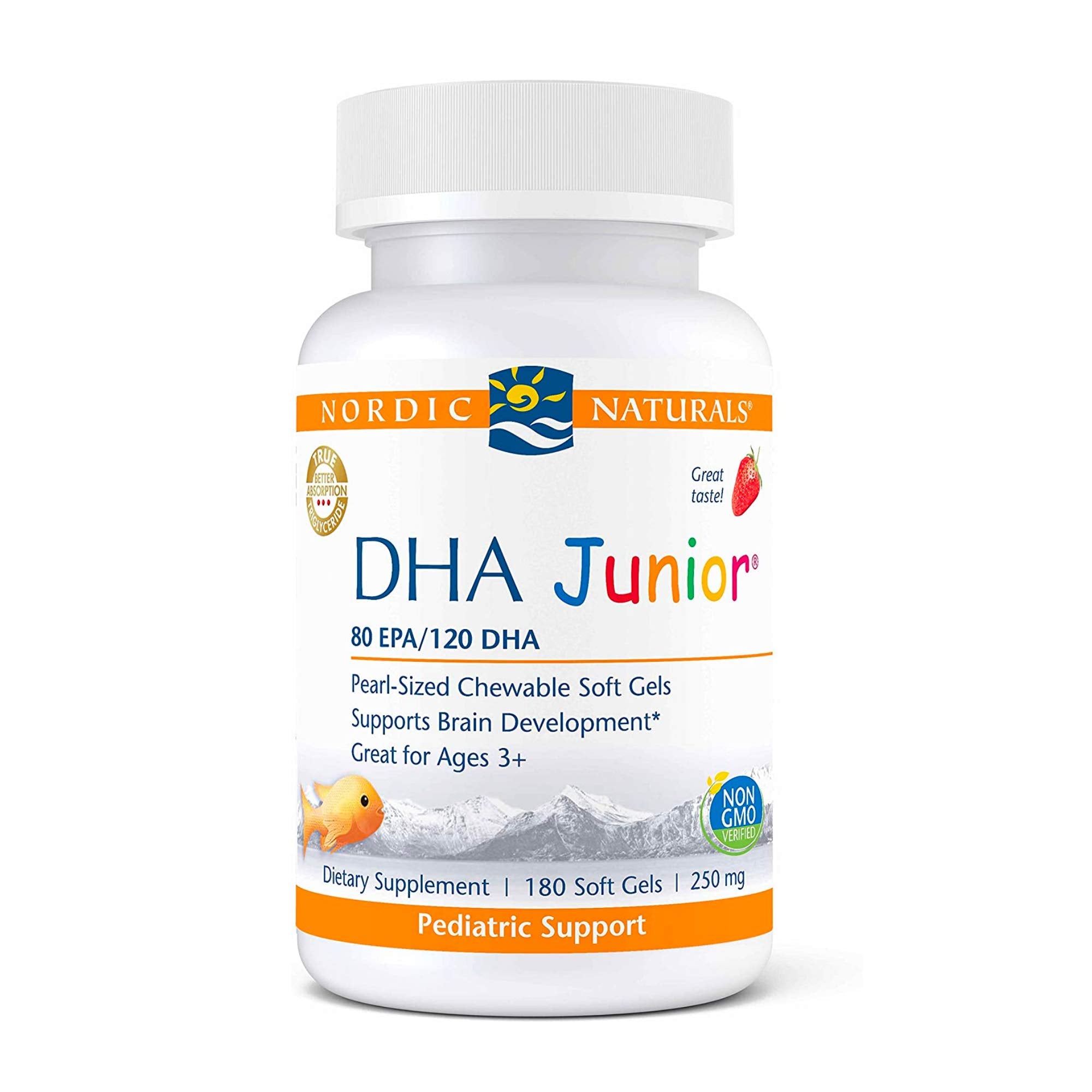 Nordic Naturals Pro DHA Junior, Strawberry - 180 Mini Chewable Soft Gels - 250 mg Total Omega-3s with EPA & DHA - Brain Development & Visual Function - Non-GMO - 45 Servings
