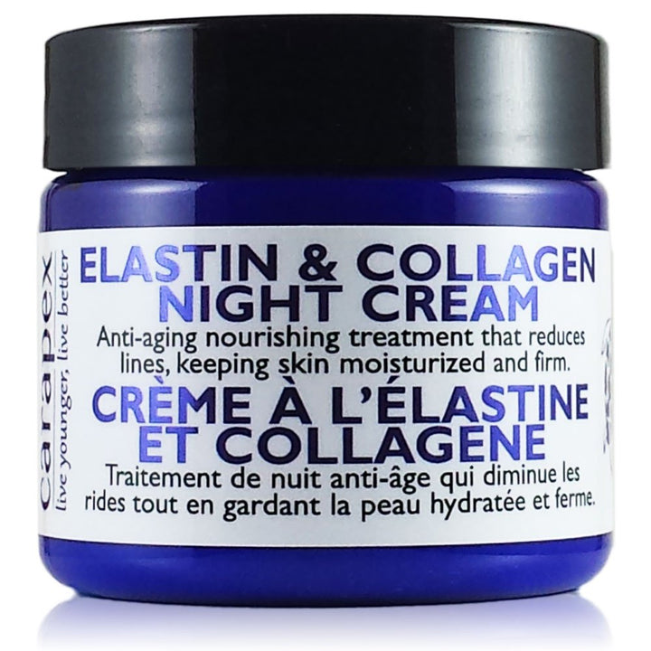 Carapex Natural Anti-aging Night Cream with Elastin & Collagen, for Dry to Combination Skin, Fragrance Free, Perfect for Sensitive Skin, 2oz