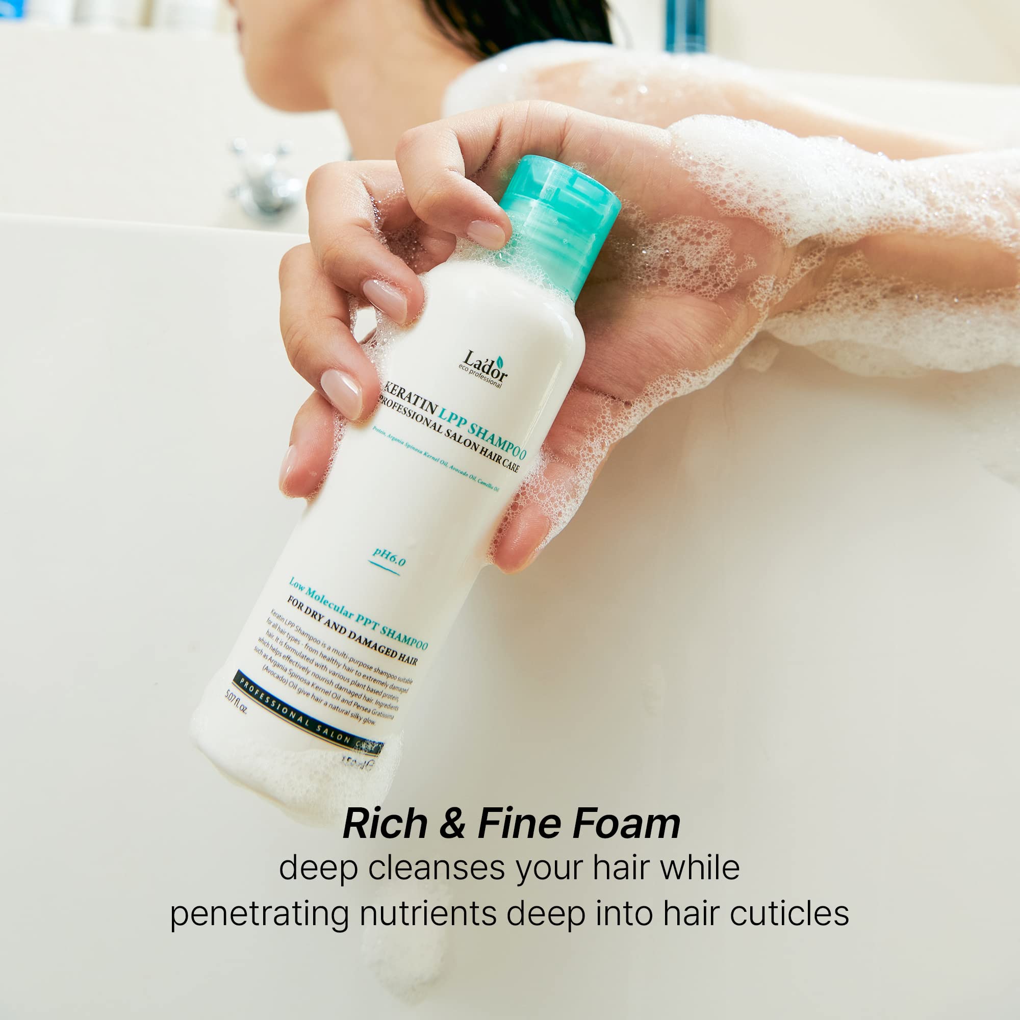 LA'DOR Keratin LPP Damage Care Shampoo w/Proteins & Plant Oils - pH Balanced Sub Acidic for Dry Damaged Frizzy Coarse Thinning Hair - NO Silicone, Paraben, Sulfate, Alcohol 17.9 Fl Oz LADOR Korean