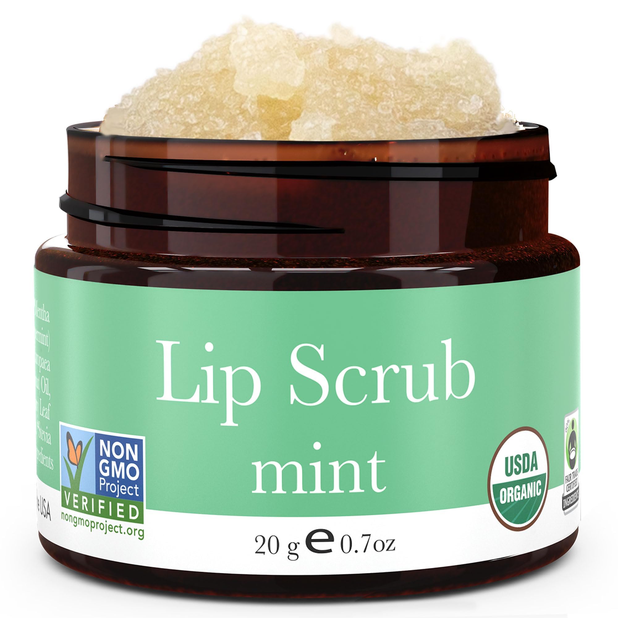 Lip Scrub, Mint Flavor - Organic Minty Exfoliating Sugar Scrubs, Exfoliator for Chapped Dry Lips, Moisturizes With Fresh, Lush Natural Ingredients; Best Before Balm; for Men and Women (1 Container)