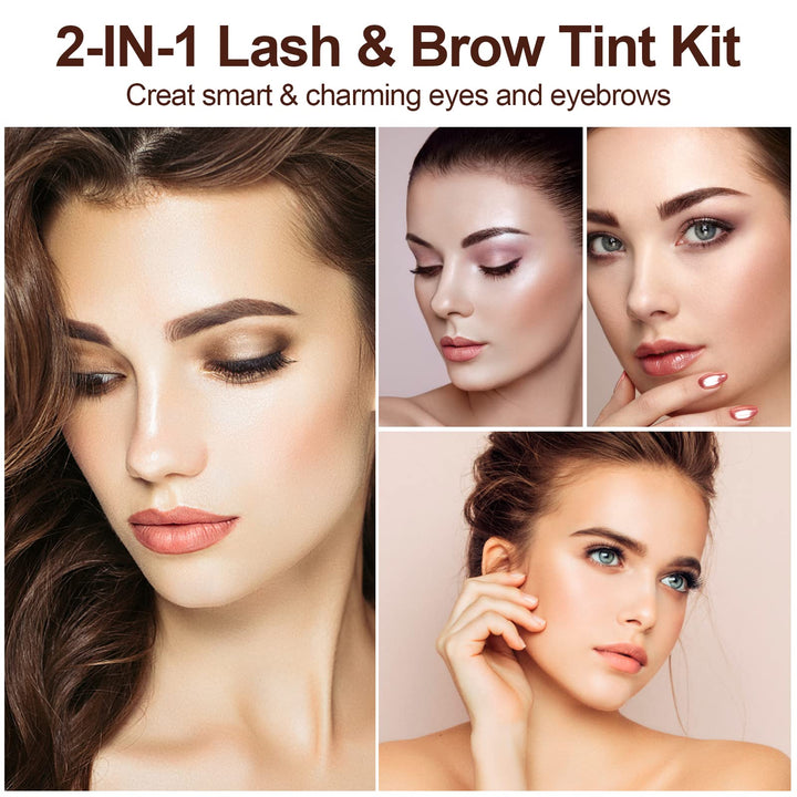 Eyelash & Eyebrow Kit, 2-In-1 Professional Lash & Brow Coloring Kit, Eye Brow & Eye Lash Color Set, Lasting for 4-6 Weeks Hair Color DIY Easy Use for Salon & Home 7ml Coffee/Dark Brown