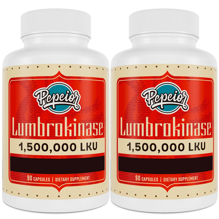 Pepeior Lumbrokinase 200mg (Max Activity 1,500,000 LKU) - Lumbrokinase Enzymes Supplement, More Effective Than Nattokinase - 90 Capsules (2 Bottles)