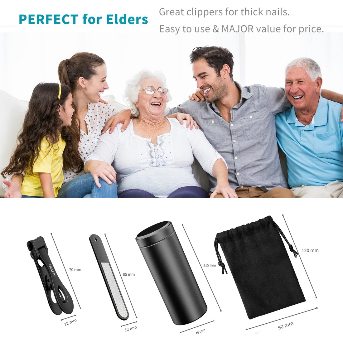SZQHT Fingernail Clippers,Nail Clippers for Tough Fingernails or Thick Toenails,Heavy Duty Stainless Steel Nail Cutters,Toenail Clippers for Elder,Men, Seniors, Adults(Black)