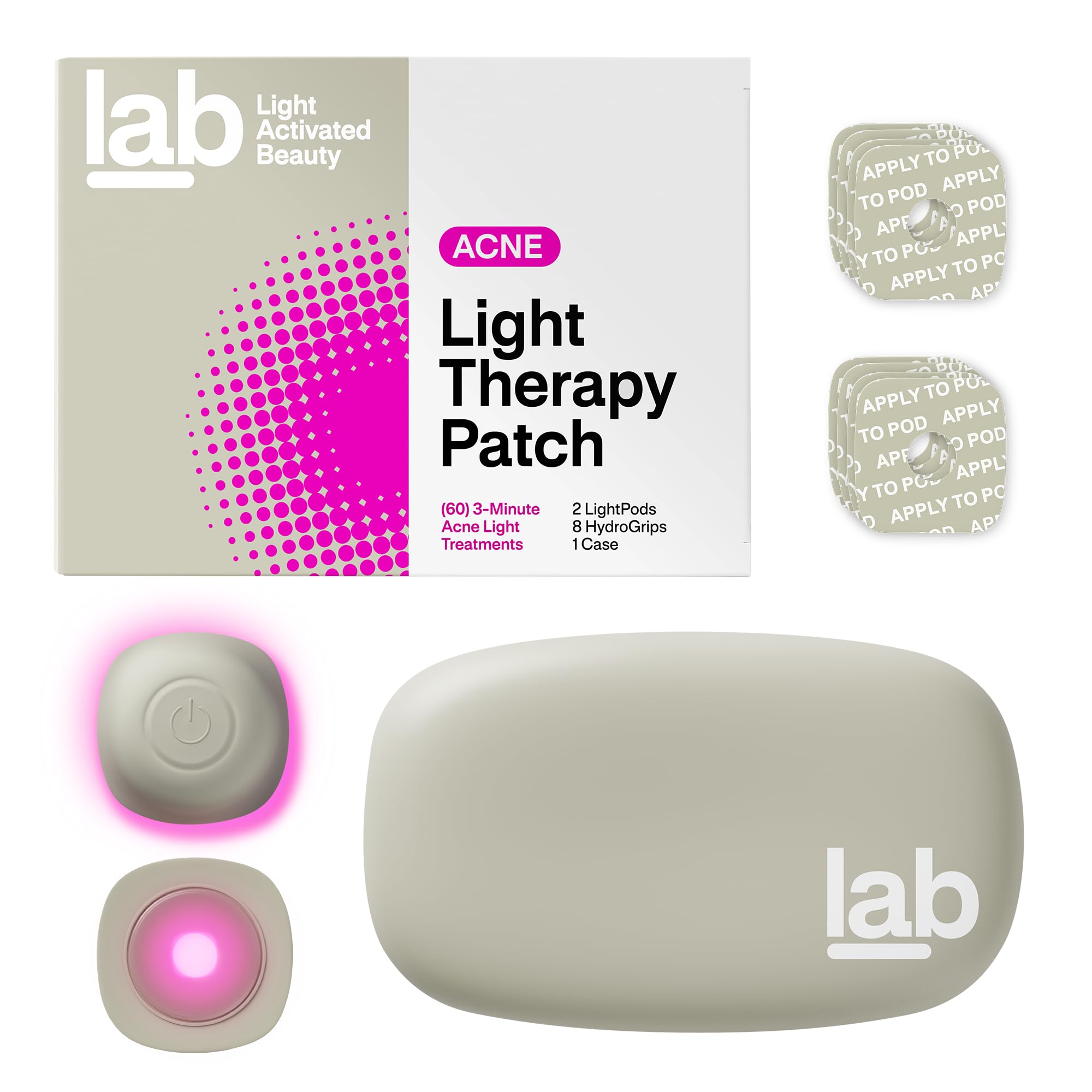 l.a.b Light Therapy Acne Patch, 2-Pack, LED Red and Blue Light Hydrocolloid Acne Patches, Fast Acting 3 Minute Skin Care Pimple Patch Spot Regimen for Zits, Blemishes, 60 Uses