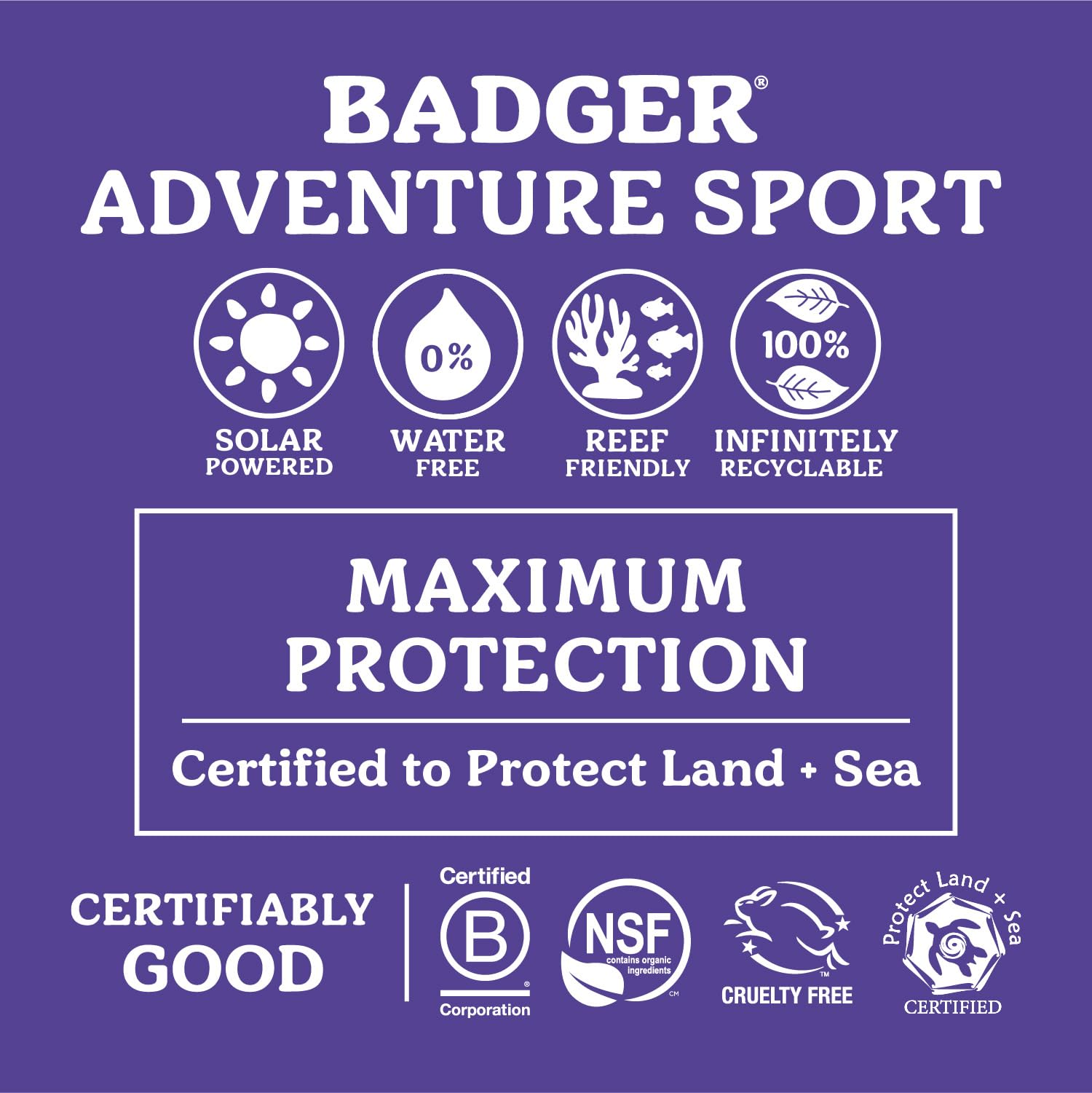 Badger Biodegradable Reef Safe Sunscreen, SPF 50 Unscented Zinc Oxide Sunscreen, 98% Organic Ingredients, Water Resistant Adventure Sport Sunblock, 2.9 fl oz, 2-Pack