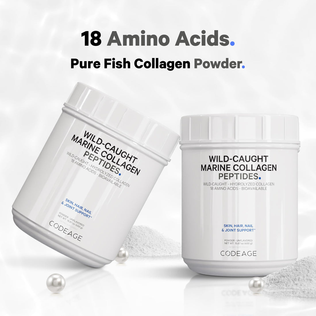 Codeage Marine Collagen Powder - Wild-Caught Hydrolyzed Fish Collagen Peptides - Type 1 & 3 Collagen Protein Supplement - Amino Acids for Skin, Hair, Nails - Paleo Friendly, Non-GMO, 15.87 Ounces