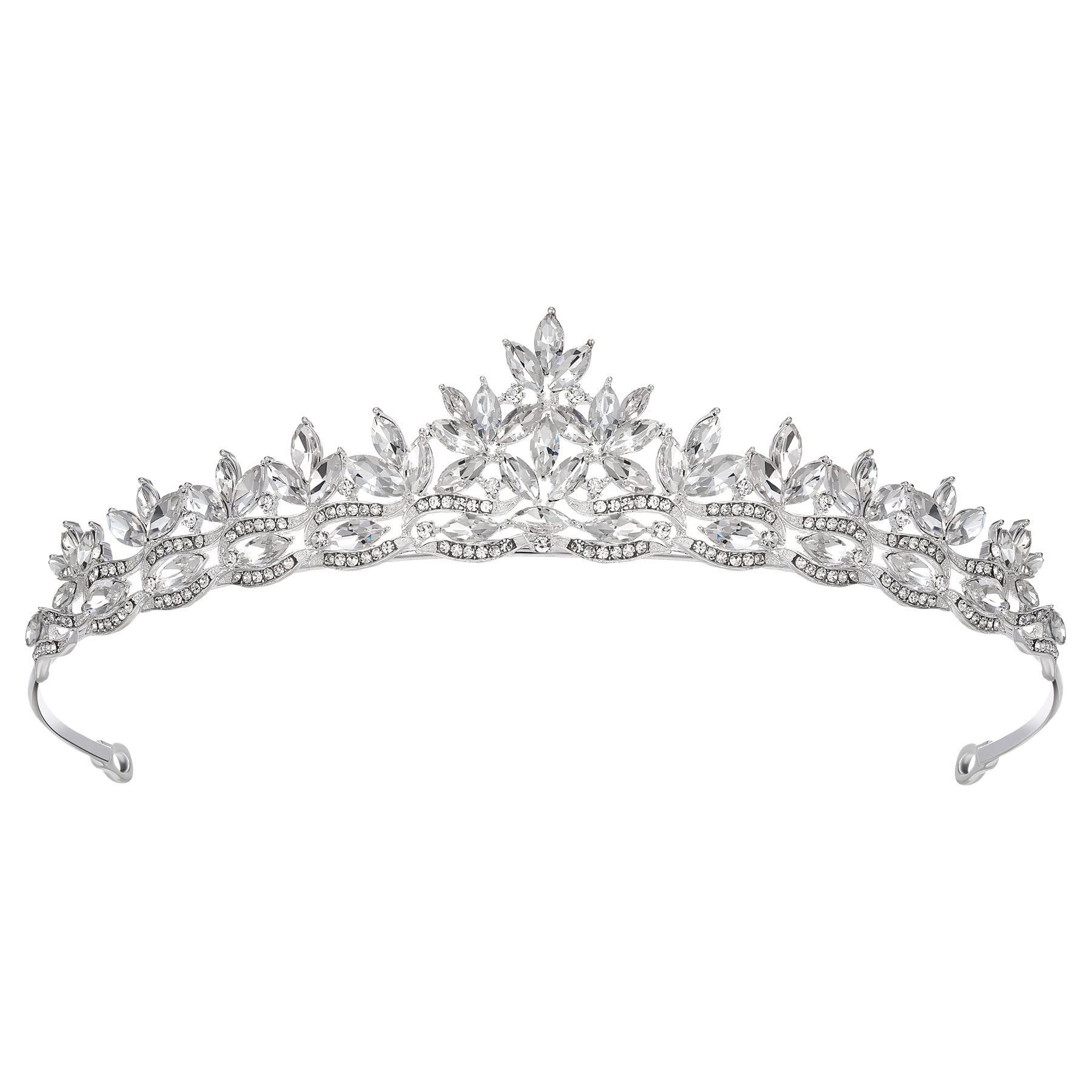 SWEETV Rhineshtone Wedding Tiara for Bride & Flower Girls - Princess Tiara Headband Bridal Crown, Bridal Hair Accessories for Women, Silver+Clear