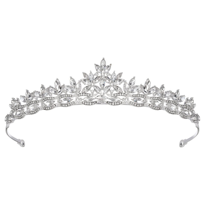 SWEETV Rhineshtone Wedding Tiara for Bride & Flower Girls - Princess Tiara Headband Bridal Crown, Bridal Hair Accessories for Women, Silver+Clear