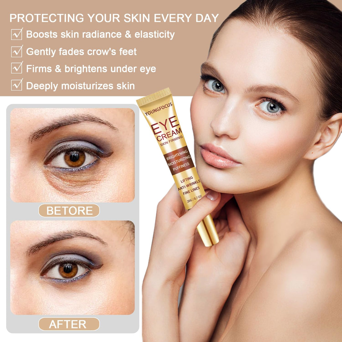 Retinol Eye Cream for Dark Circles and Puffiness, Anti Aging Eye Cream with Hyaluronic Acid and Collagen, in 2 Weeks, Lightweight Eye Cream Gel to Smooth Fine Lines and Hydrate Eye Area