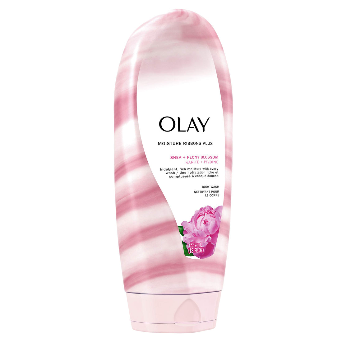 Body Wash by Olay, Moisture Ribbons Plus Shea + Peony Blossom Body Wash, 18 fl oz (Pack of 4)