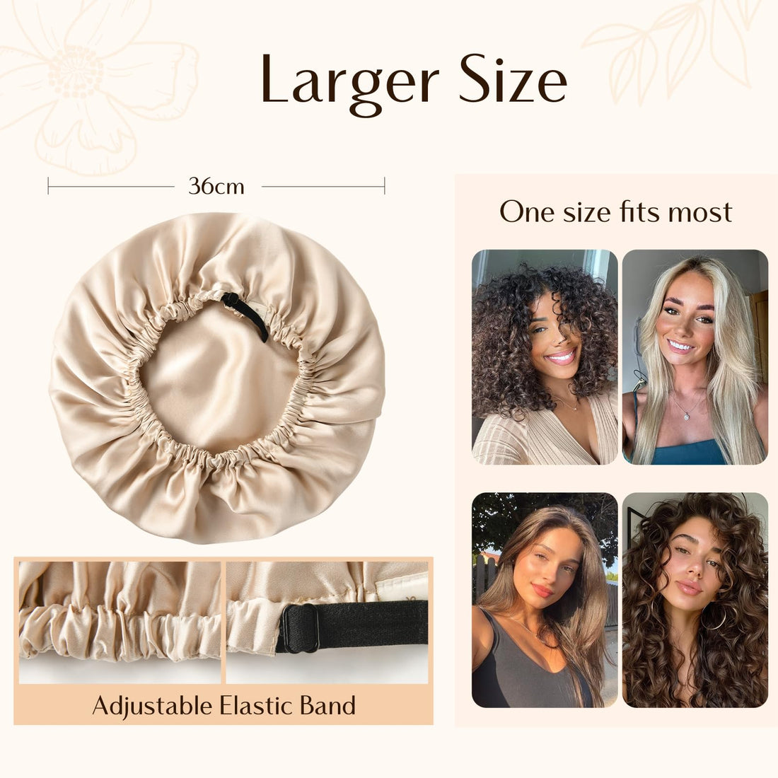 YANIBEST 22 Momme 100% Mulberry Silk Sleep Cap Silk Bonnet for Women - Natural Silk Sleeping Cap Hair Bonnet & Silk Scrunchies