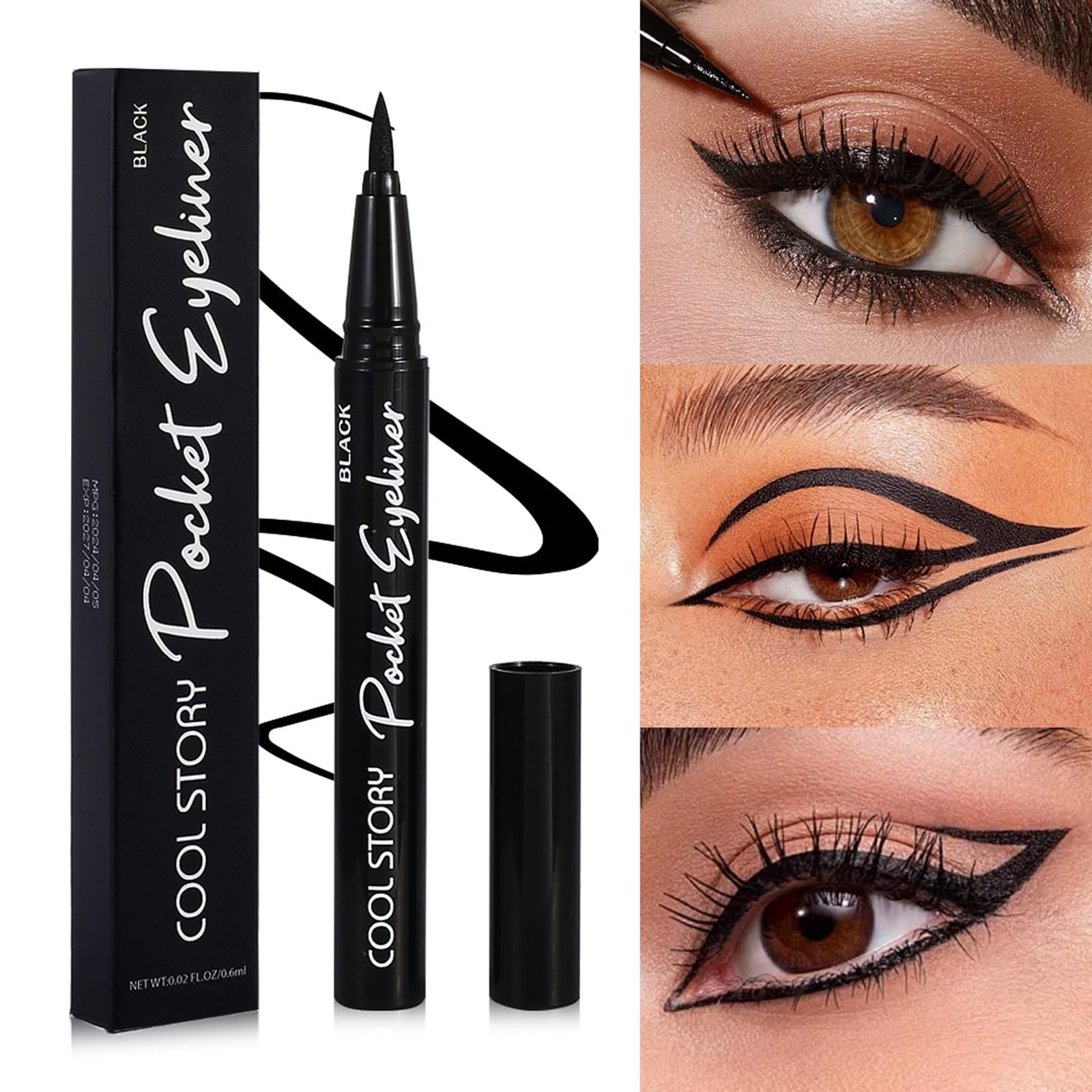 COOL STORY 3 Color Waterproof Liquid Eye Liner, Stay All Day Makeup with Fine Brush Tip Lasting Satin Finish, Smudge-Proof & Transfer-Resistant Black Brown Blue