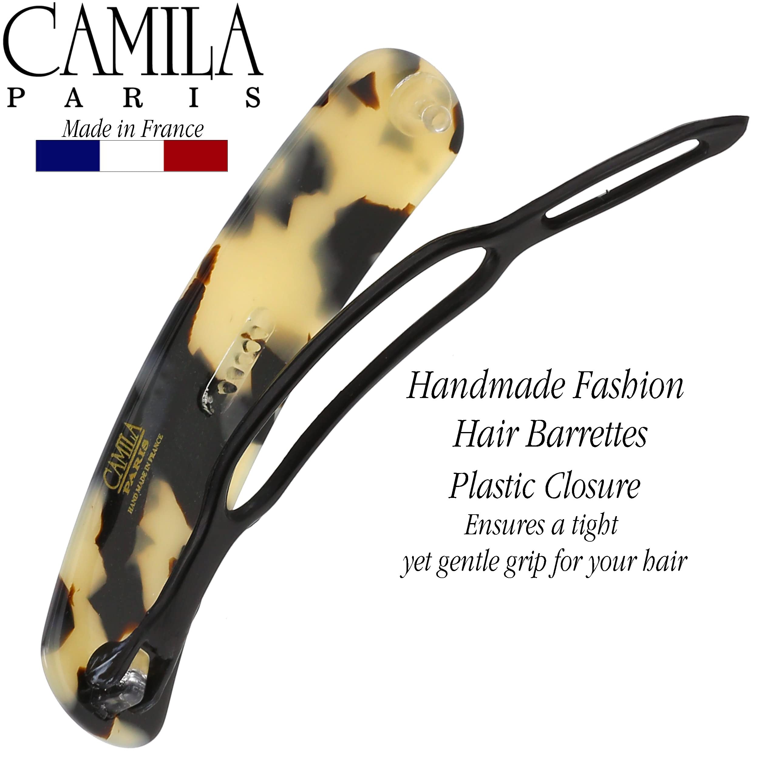 Camila Paris CP3360 French Hair Barrette Clip for Girls, Handmade, White Tokyo, Metal-Free Closure Strong Hold Grip Hair Clips for Women, No Slip Durable Styling Girls Hair Accessories, Made in France