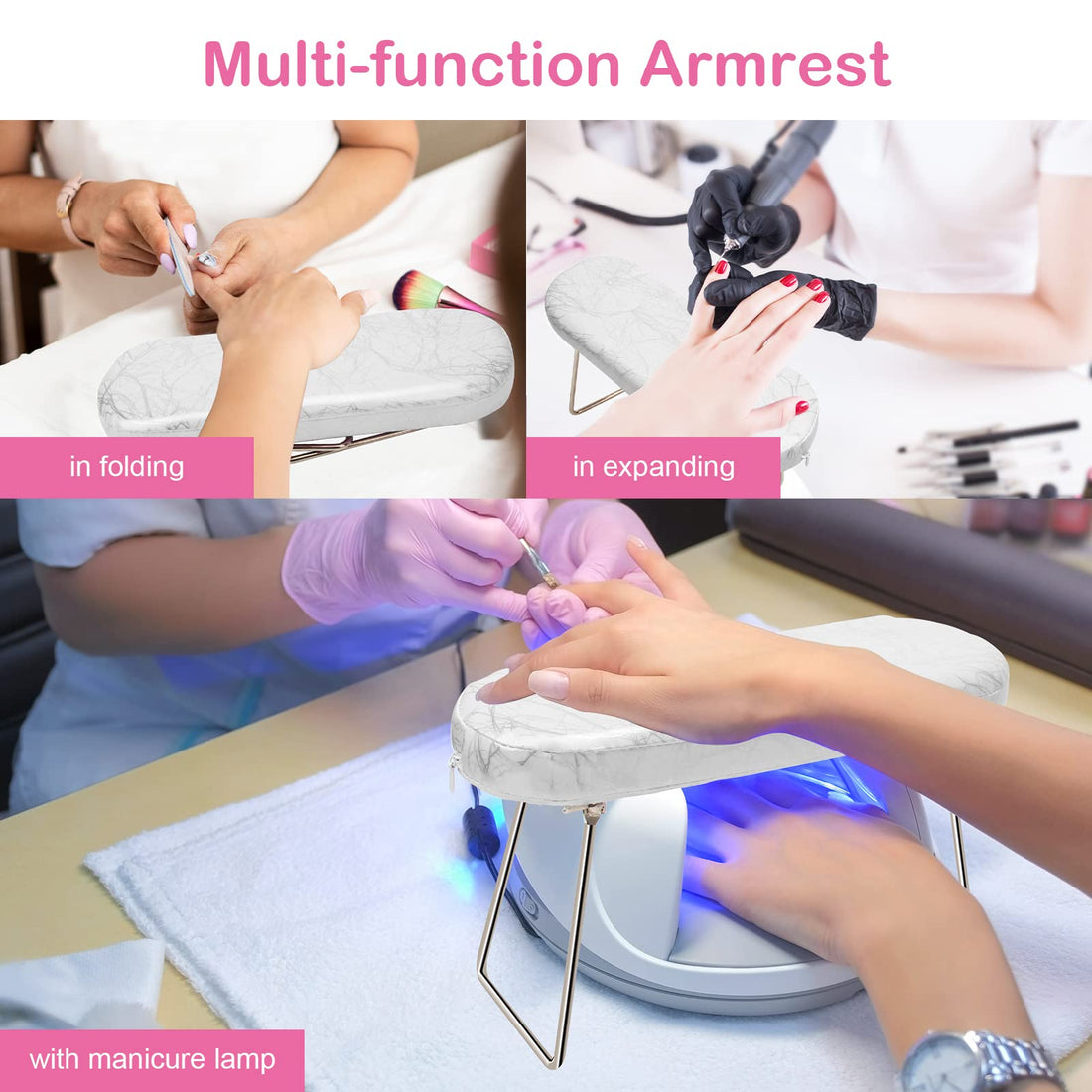 Coldairsoap Nail Pillow Hand Rest with Bracket, Professional Manicure Arm Stand Holder for Nails Art DIY Foldable Microfiber Leather Nail Hand Rest Cushion for Nail Salon Technician (Creamy white)