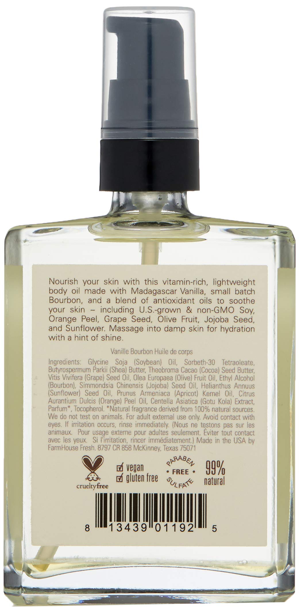 FarmHouse Fresh Vanilla Bourbon Body Oil, Vanilla Bourbon, 4 Fl Oz