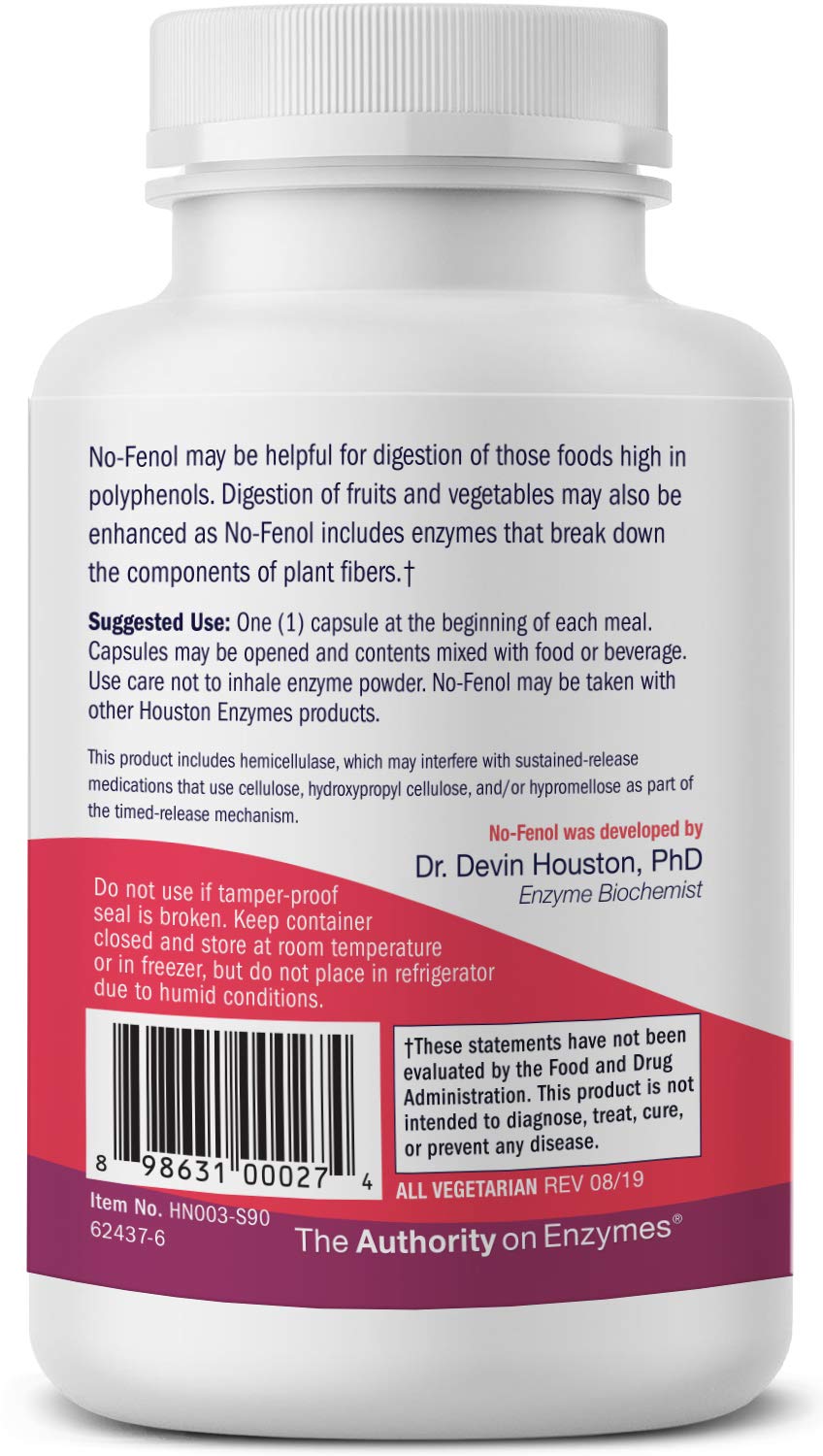 Houston Enzymes – No-Fenol Enzyme for Polyphenolic Foods – 90 Capsules (90 Doses) – Professionally Formulated to Support Polyphenolic Digestion – Enhances Breakdown of Fruits & Vegetable Fiber