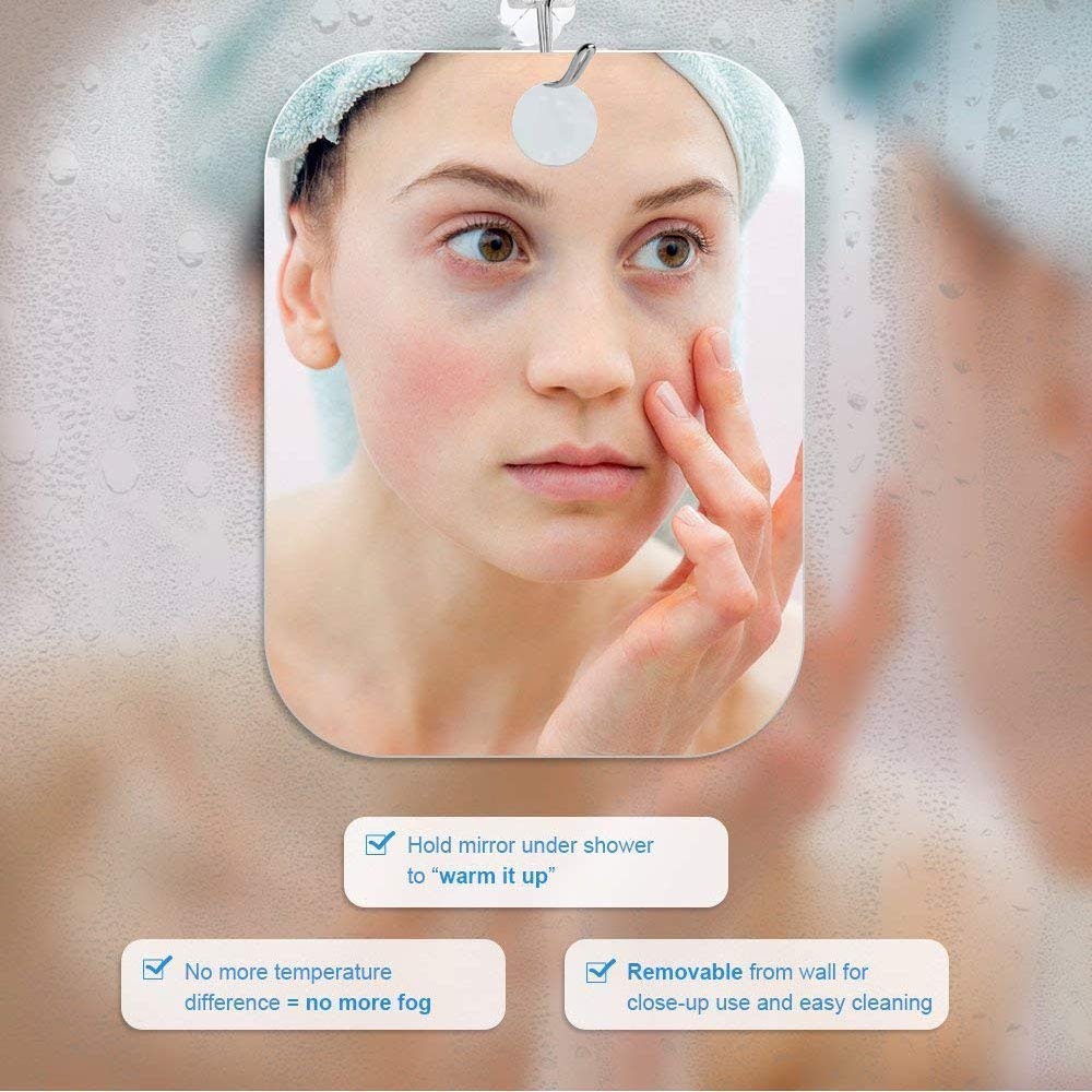 APHUIME XoYo-Large Fogless Shower Mirror (11inX7.48in), Includes 1 Adhesive Hooks, Anit-Fog Shower Mirror, Shower Makeup Shave Mirror, Frameless Shower Mirror, Wall Hanging Mirror (Large, 1 Pack)