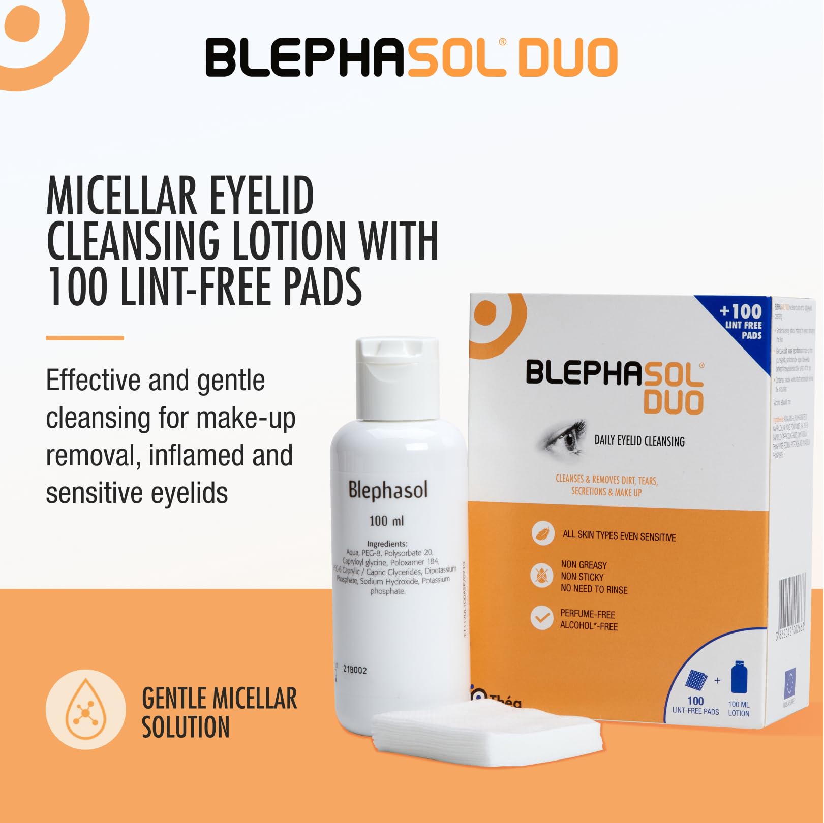 Thea Blephasol Duo Eyelid Hygiene Lotion with 100 pads, 100 ml