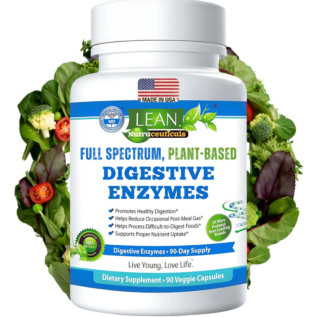 Digestive Enzymes for Gut Health – Bloating & Gas Relief Supplement – IBS Support, Probiotic-Infused Enzyme for Women & Men – Breaks Down Dairy, Carbs & Fats – Keto & Paleo Friendly – 90 Capsules