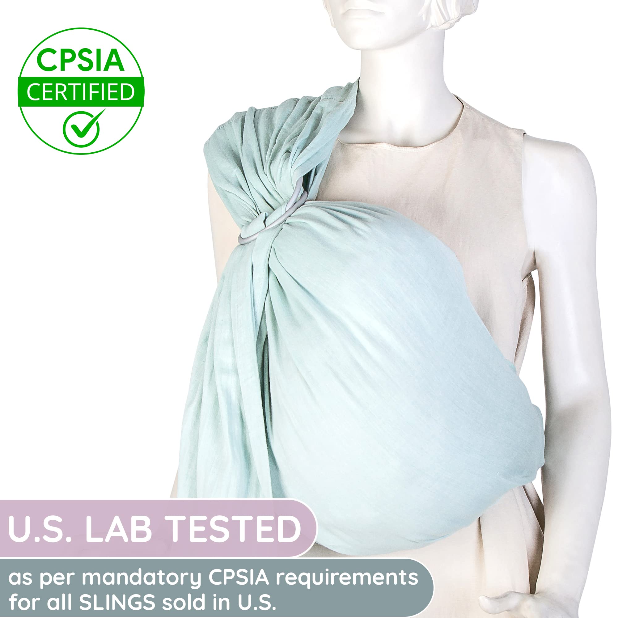 Ring Sling Baby Carrier 100% Cotton Muslin Front and Chest Newborn to Toddler Carrier and Baby Sling (Light Green)