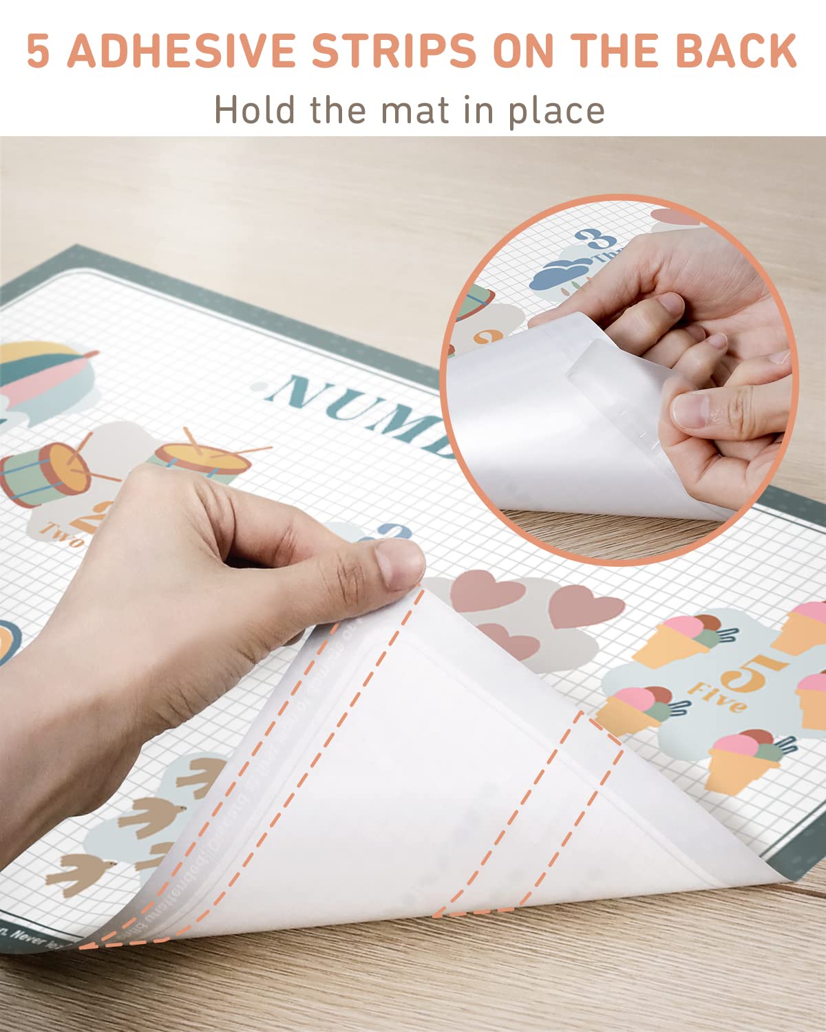 Babebay Disposable Placemats for Baby, 40 Pack Sticky Toddler Placemat for Restaurants, Dining Table, Party, Travel, 12 x 18 with 4 Designs