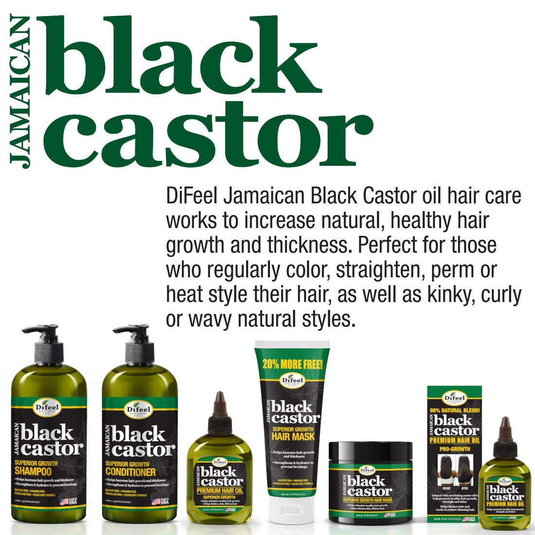 Difeel Superior Growth Jamaican Black Castor Conditioner 33.8 oz. - Sulfate Free Conditioner made with Natural Ingredients
