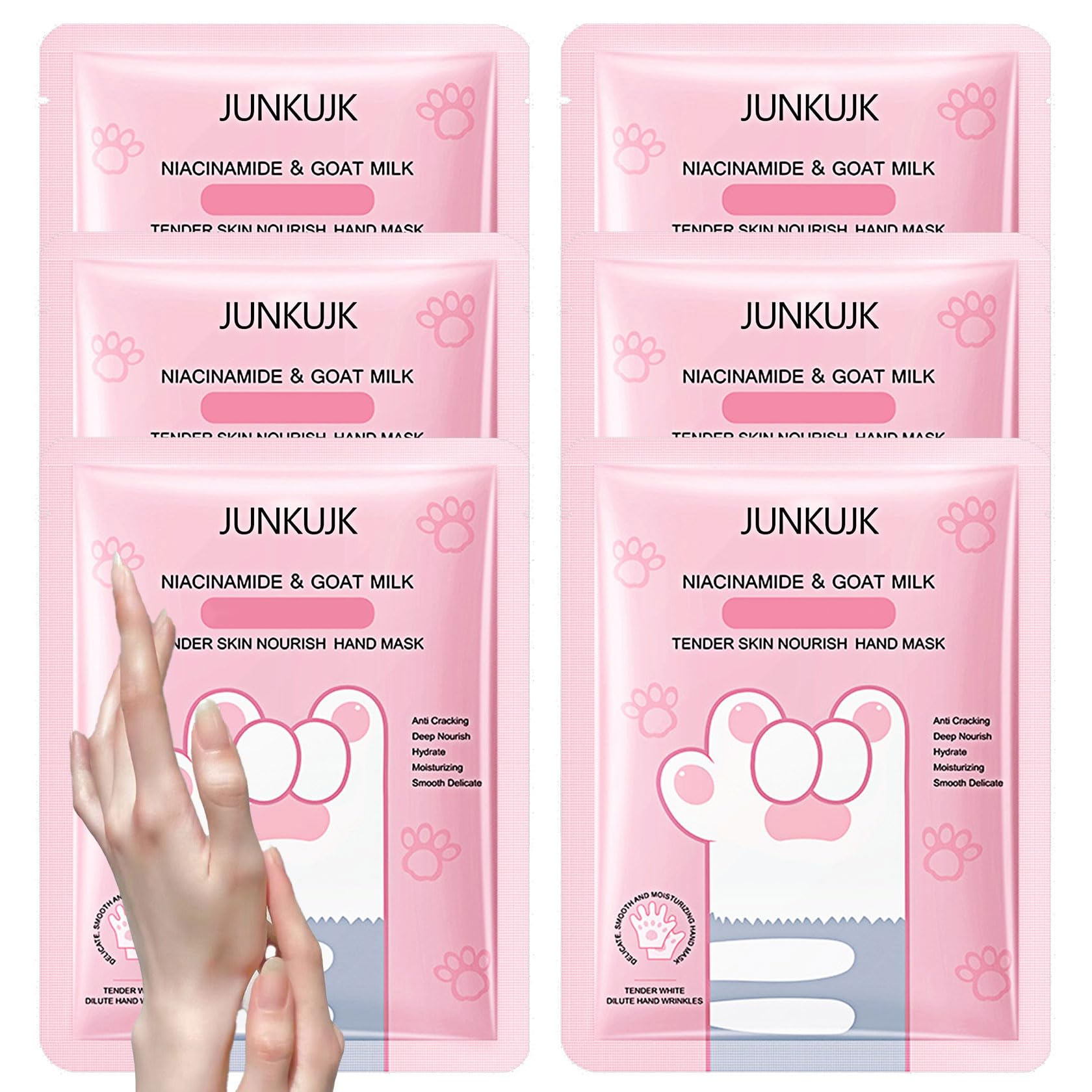JunKuJK 6PCS Hand Masks,Hydrating Hand Masks Moisturizing Gloves Overnight for Dry Cracked Hands,Daily Hand Care Hand Masks Gift Set for Women and Men A