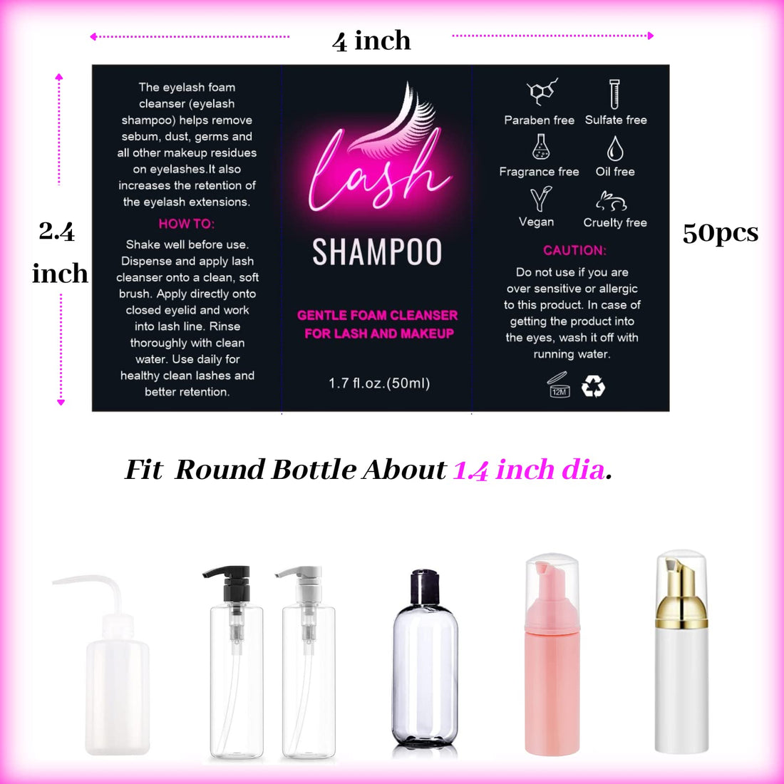 Lash Shampoo Label Stickers for Bottle 50pcs Eyelash Extensions Bath Wash Labels for Foam Pump Dispenser