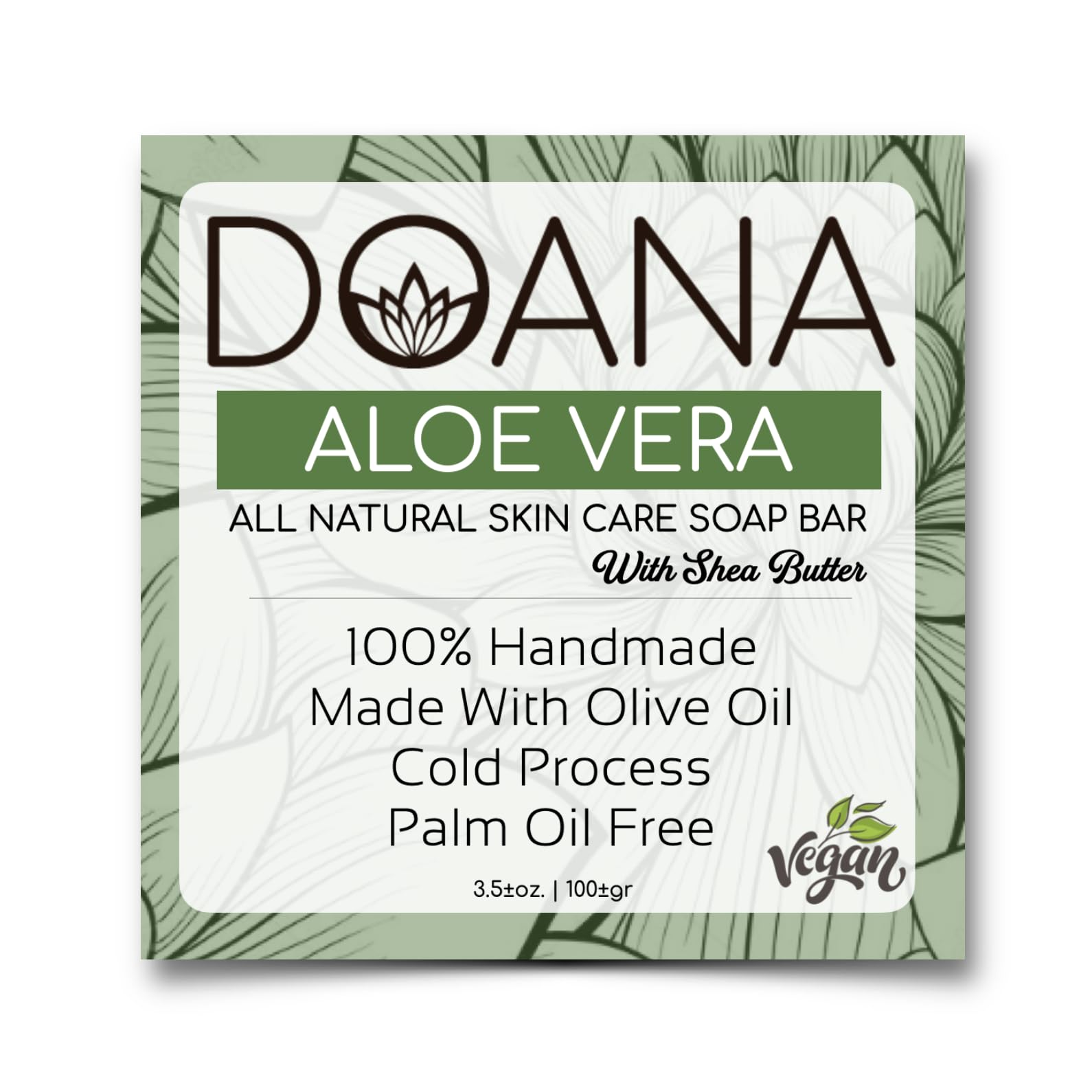 Aloe Vera Soap Bar - Now With SHEA BUTTER - Vegan, Olive Oil, and Coconut Oil, Palm Oil Free, Anti-Acne, Great Moisturizer, Anti-Aging Effect, (Pack of 1)