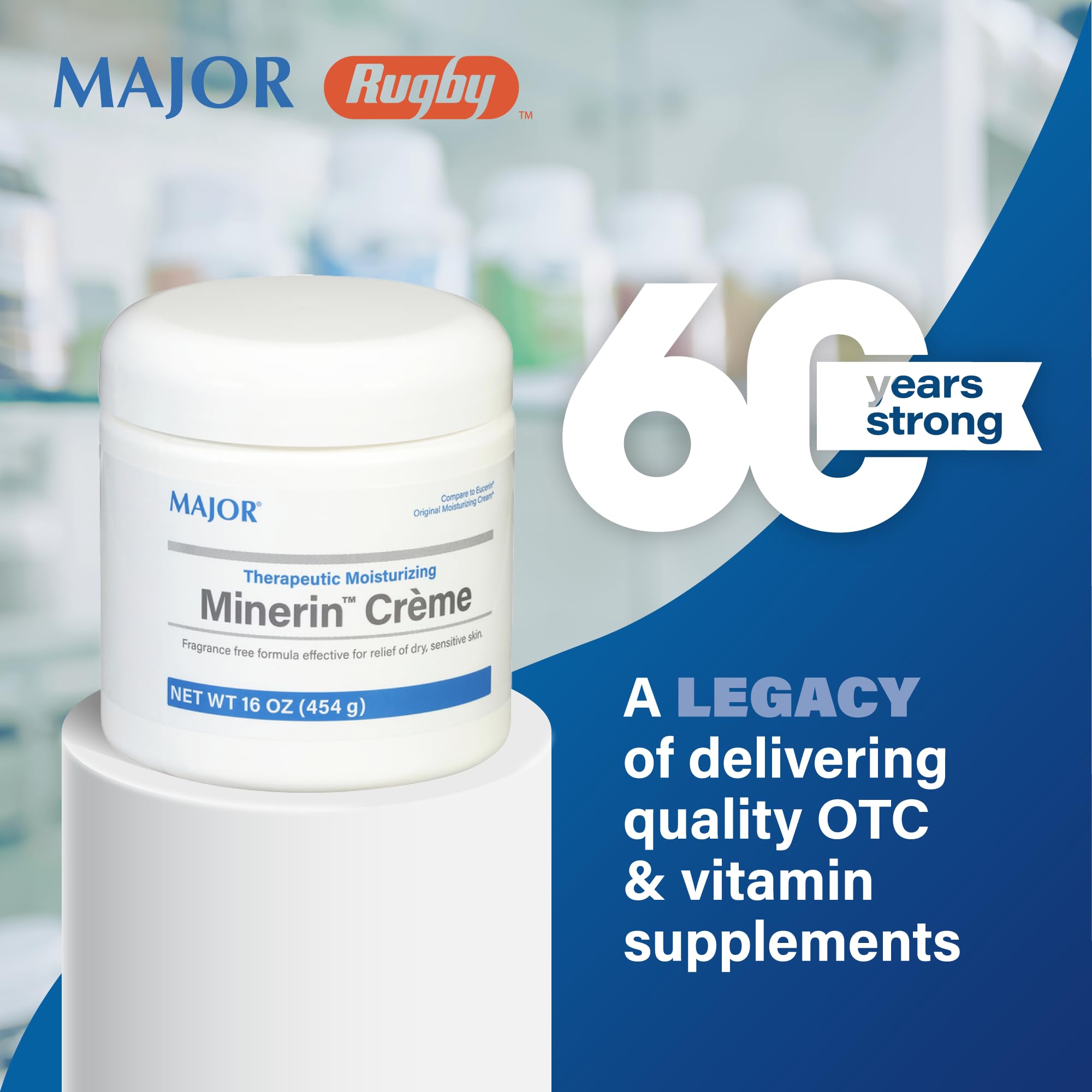 MAJOR Therapeutic Moisturizing Minerin Créme - Body Cream Moisturizer for Dry Skin - Fragrance-Free - 16 Oz.