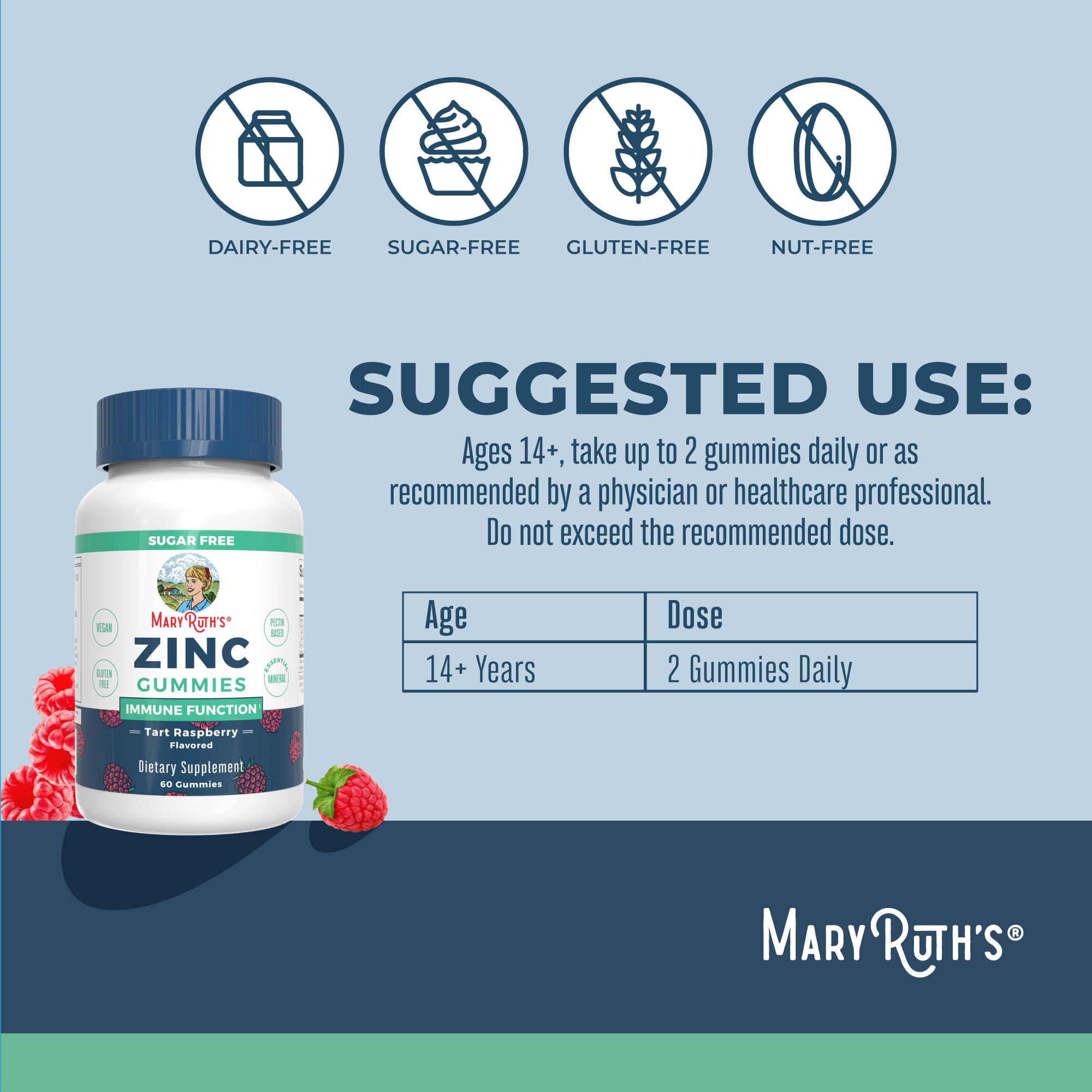 MaryRuth Organics Zinc Gummies | Zinc Supplements | Immune Support Supplement | Essential Mineral | Pectin Based | Overall Health & Wellness | Ages 14 & Up | Vegan | Non GMO | 30 Servings