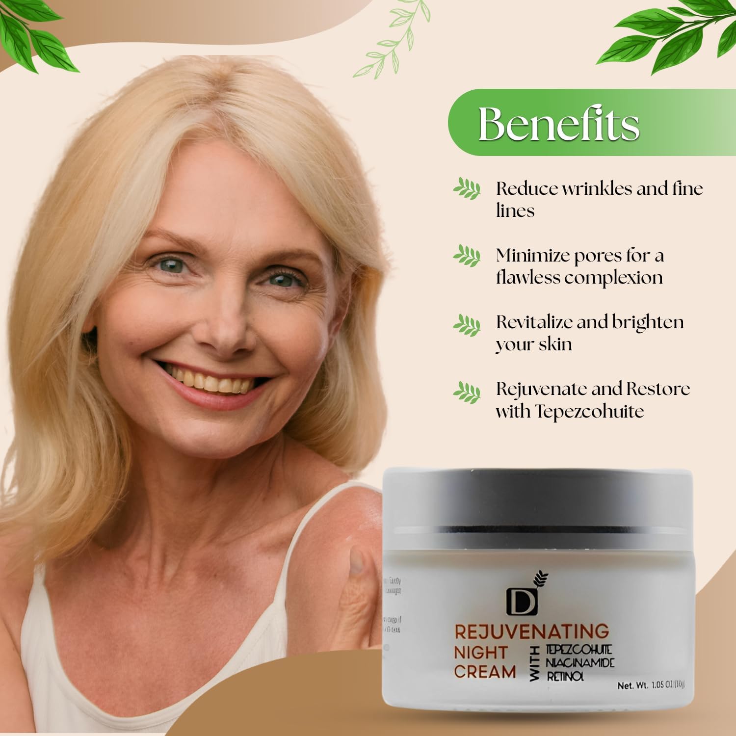 Rejuvenating Facial Night Cream with Retinol, Tepezcohuite, Niacinamide - cruelty-free, vegan, paraben-free silicone-free Mexican Natural skincare ingredients