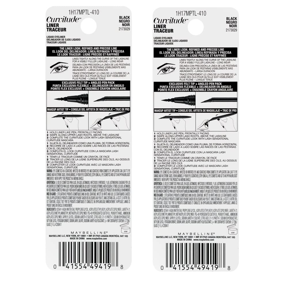 Pack of 2 Maybelline New York Curvitude Liquid Eyeliner, Black # 4102
