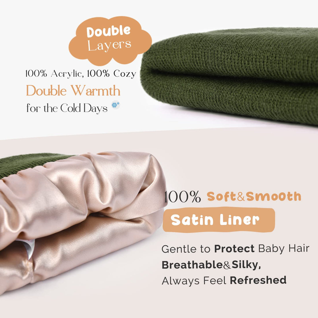 YANIBEST Baby Beanie for Boys Girls Toddler Beanie Satin Lined Baby Kids Beanies Knit Winter Hats Green