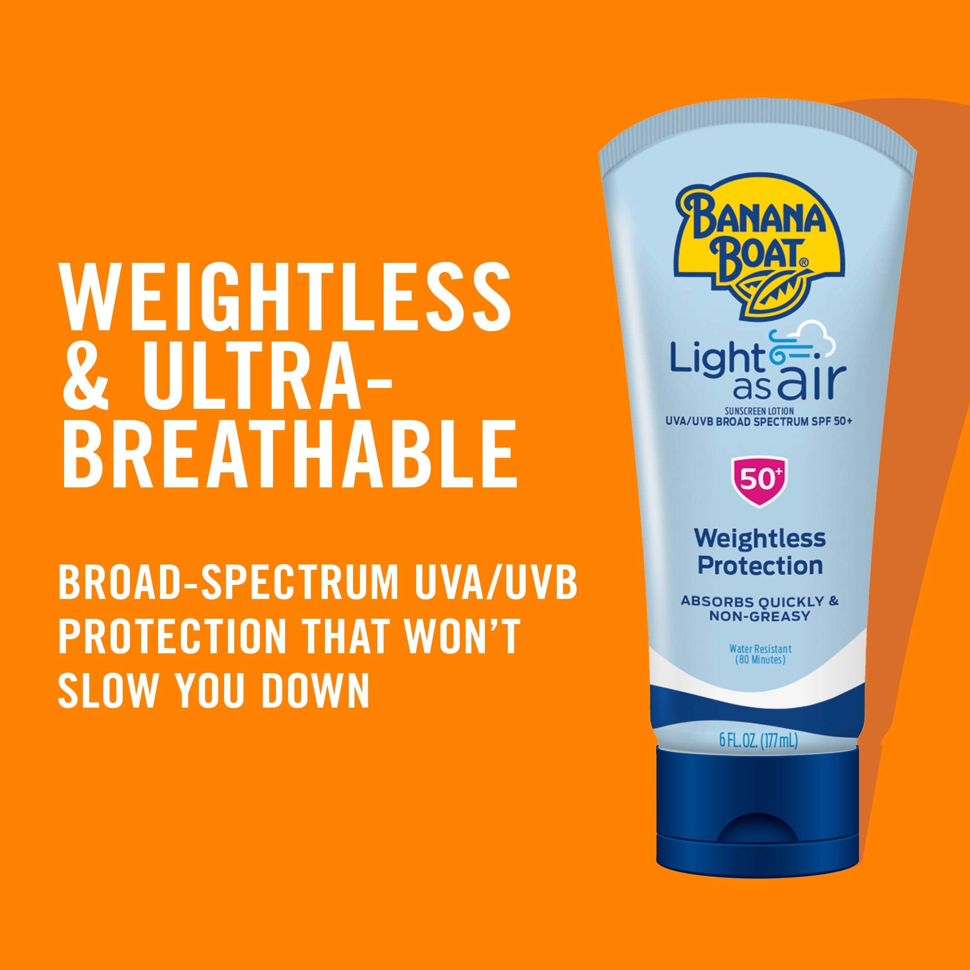 Banana Boat Light As Air Sunscreen Lotion SPF 50 Twin Pack | Lightweight & Non-Greasy Lotion Sunscreen SPF 50, Sunblock, Oxybenzone-Free, 6oz each