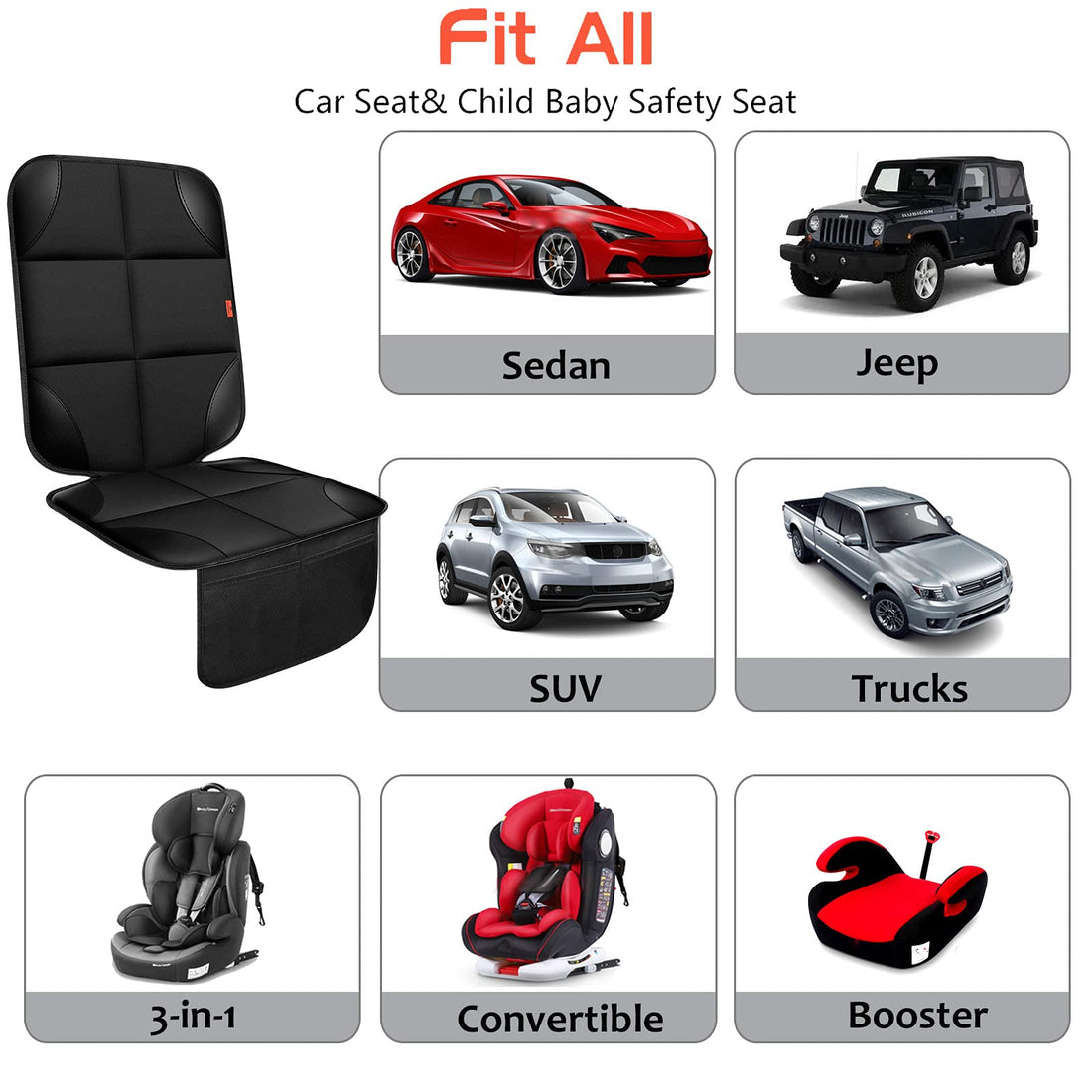 XHYANG Car Seat Protector 1 Pack Car Seat Cushion Mat Thickest Padding,Waterproof 600D Fabric Car Seat Covers for Non-Slip Backing Mesh Pockets for Baby and Pet (1 Seat Protector)