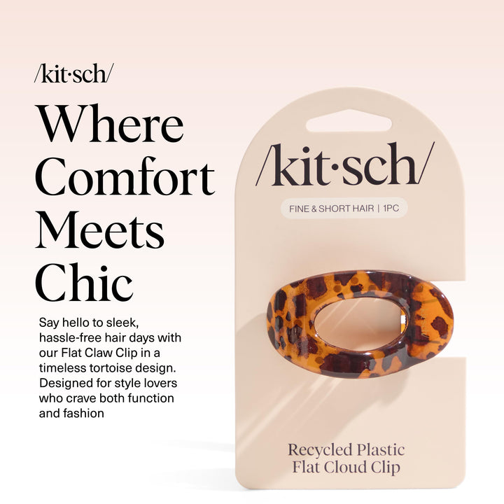 Kitsch Small Flat Claw Clips for Women - Stylish Flat Hair Clips for Women, Strong Hold for Thick & Fine Hair | Non-Slip for Secure, Comfortable All-Day Wear -Tortoise Design