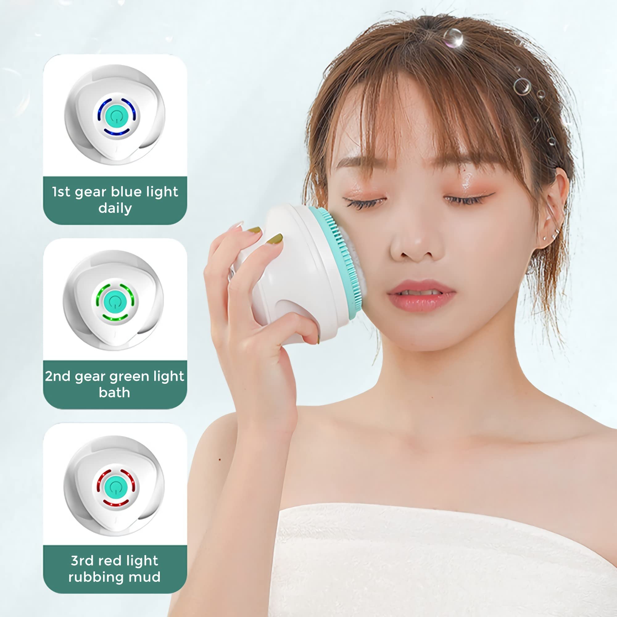 AZKSUN Electric Shower Brush, Body Scrubber, Facial Brush, Exfoliate, with 5 Shower Headsï¼Ë†Whiteï¼â€°