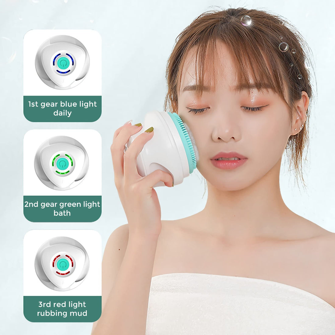 AZKSUN Electric Shower Brush, Body Scrubber, Facial Brush, Exfoliate, with 5 Shower Headsï¼Ë†Whiteï¼â€°