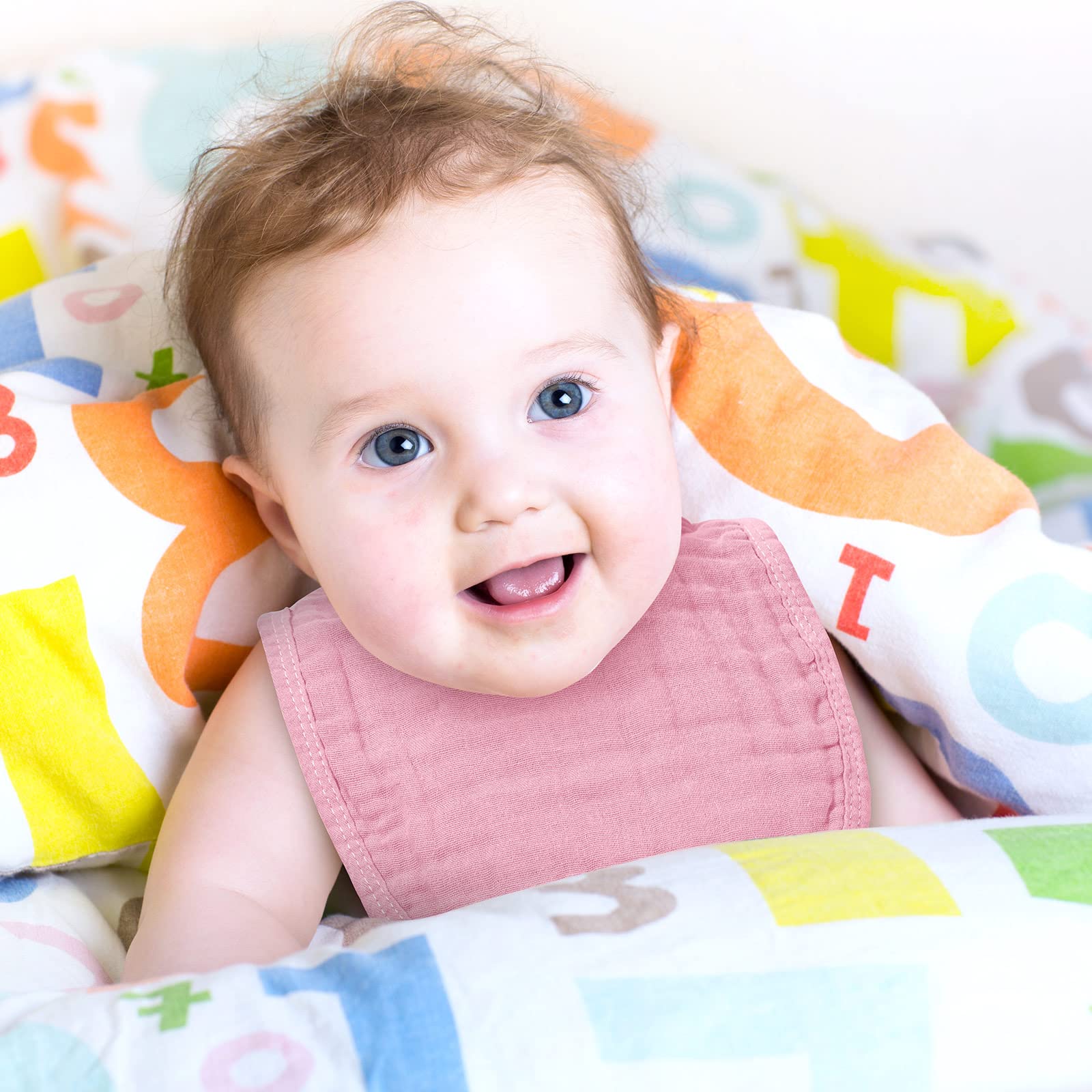 Frienda 6 Pcs Muslin Bibs Baby Burping Cloth Teething Bibs Bandana Bibs 6 Absorbent Layers Muslin Bibs for 6 Month+ Baby (Pink Series)