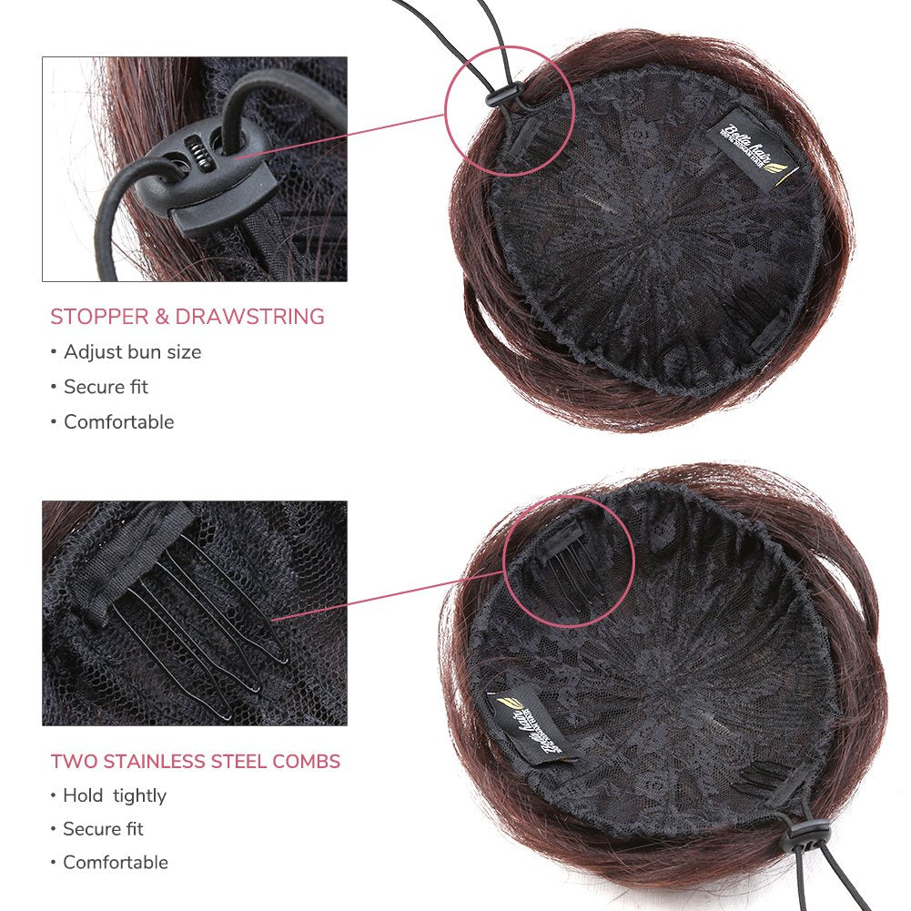 #1B Natural Black : Bella Hair 100% Human Hair Bun Extension Donut Chignon Hairpieces for Both Women and Men Instant Up Do Style Bun Wig (#1B Natural Black)