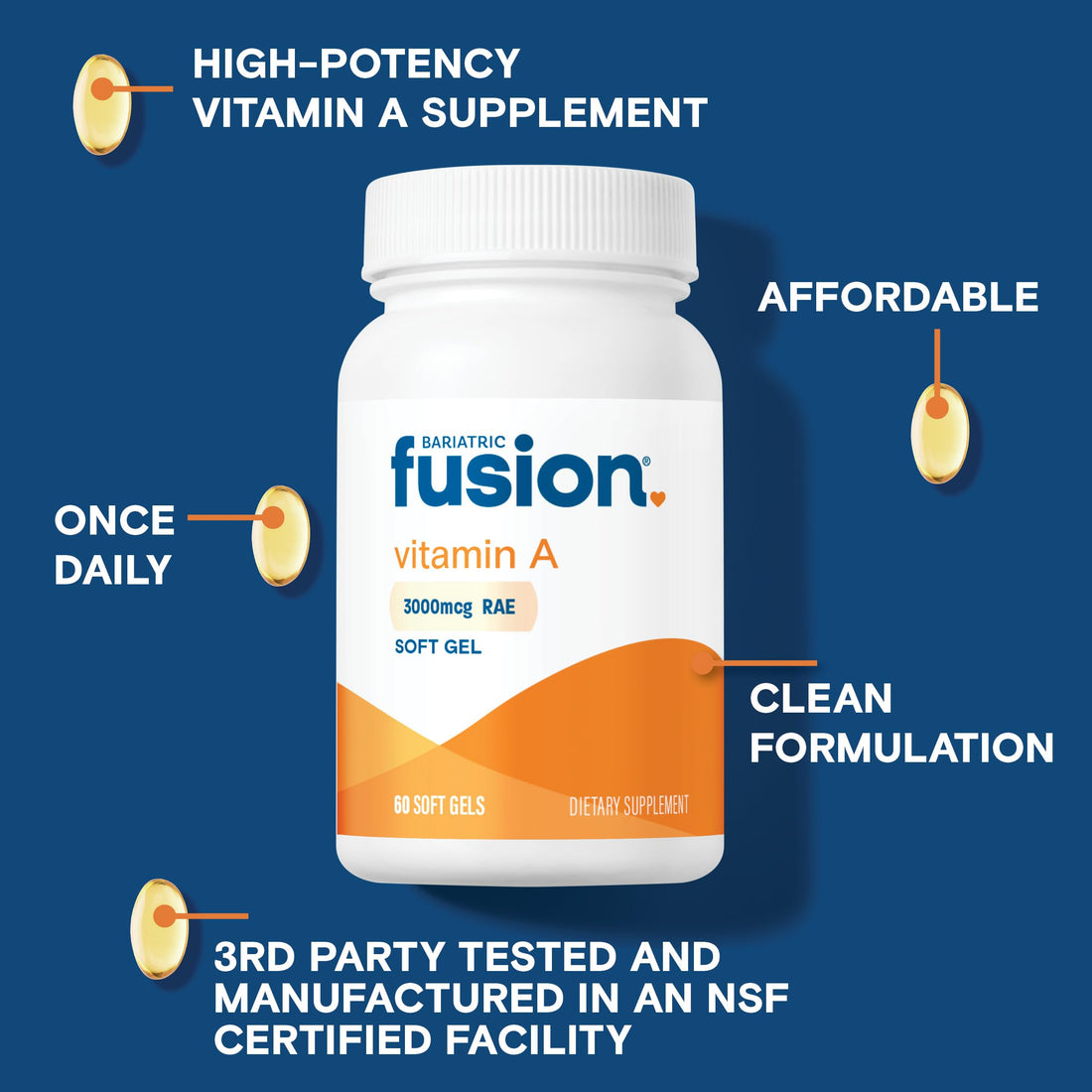 Bariatric Fusion Vitamin A, 3000 mcg of Retinyl Palmitate, Post Bariatric Surgery Supplement, 60 Count